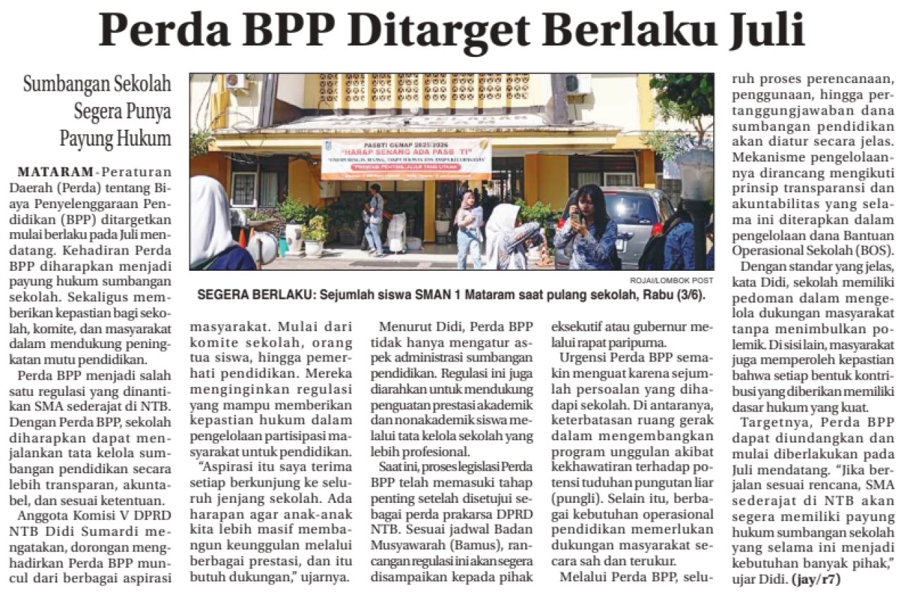 Perda BPP Ditarget Berlaku Juli