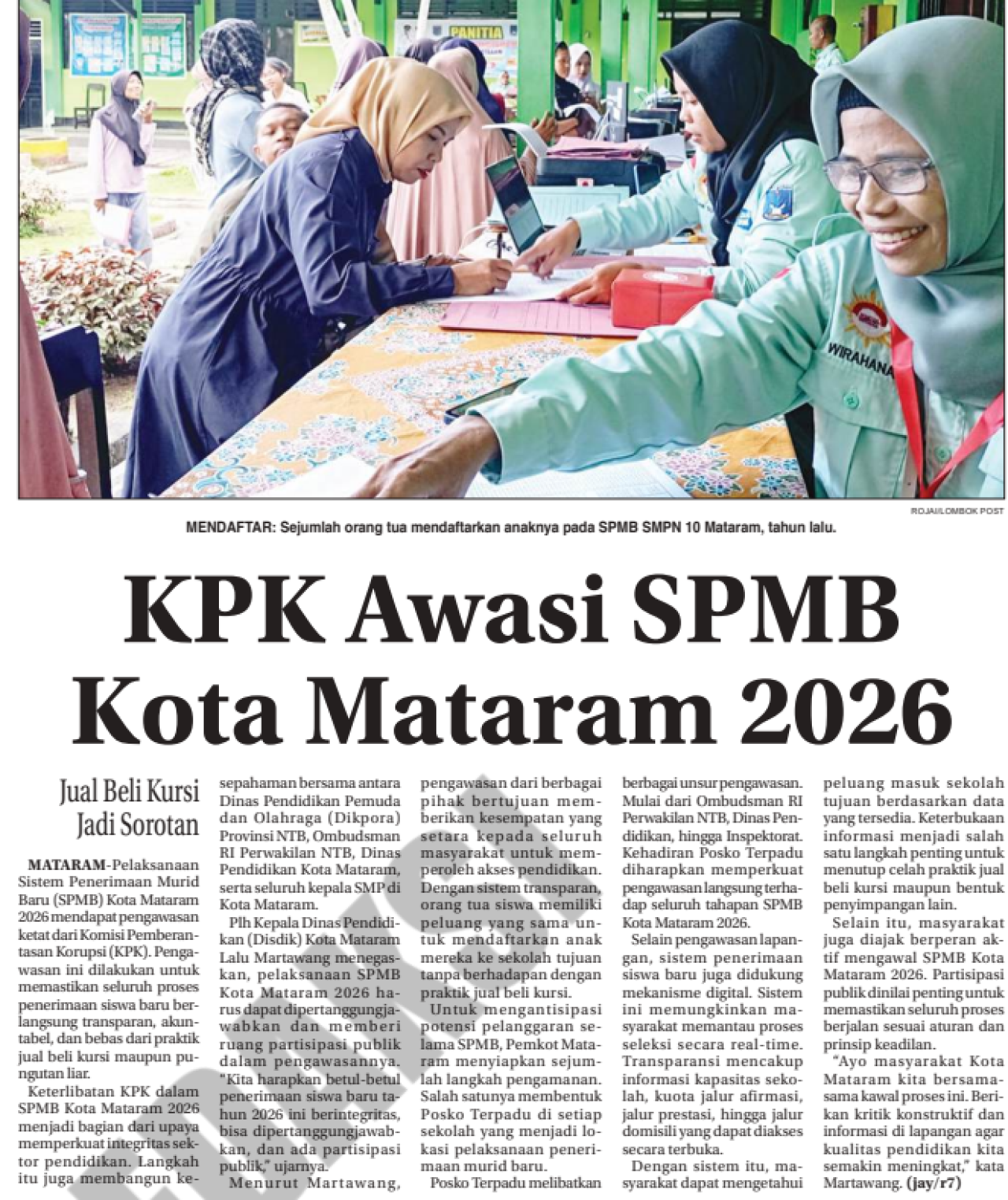 KPK Awasi SPMB Kota Mataram 2026