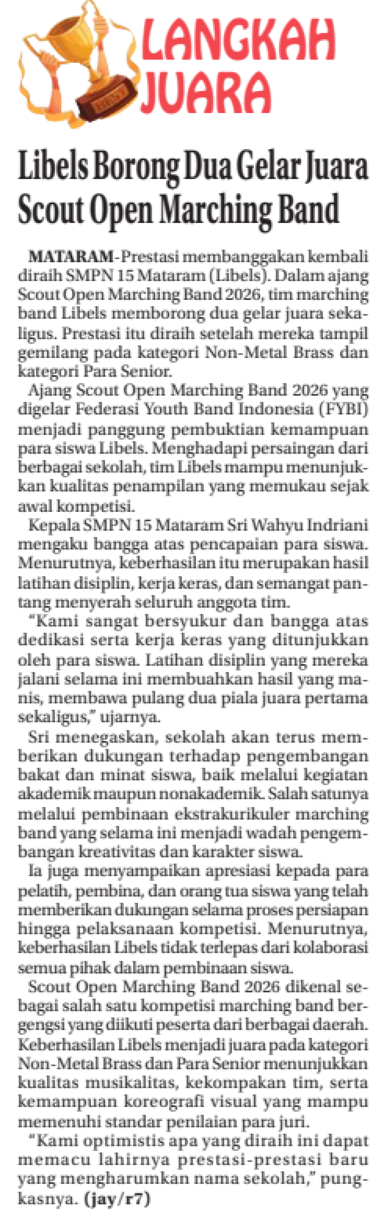 Libels Borong Dua Gelar Juara Scout Open Marching Band