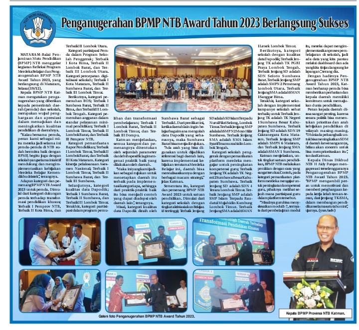 Penganugerahan BPMP NTB Award Tahun 2023 Berlangsung Sukses
