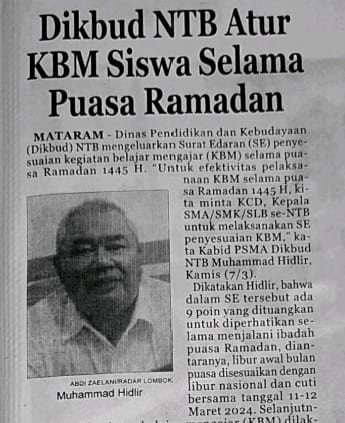 Dikbud NTB Atur KBM Siswa Selama Puasa Ramadan