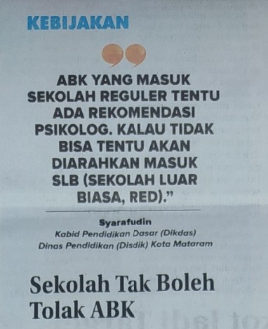 Sekolah Tak Boleh Tolak ABK