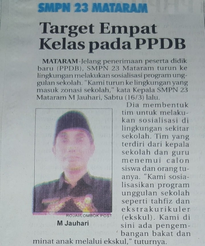 SMPN 23 Mataram, Target 4 Kelas pada PPDB