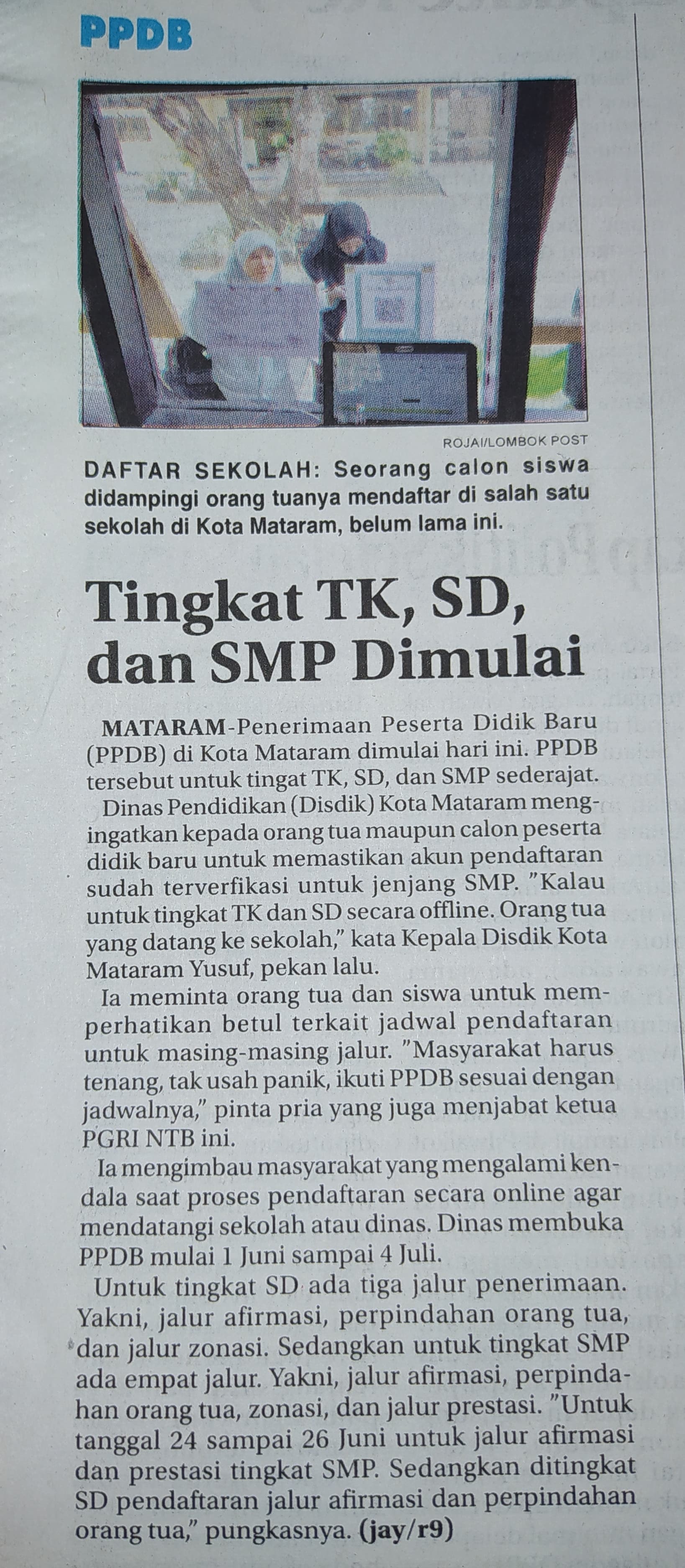 PPDB Tingkat TK, SD, dan SMP Dimulai