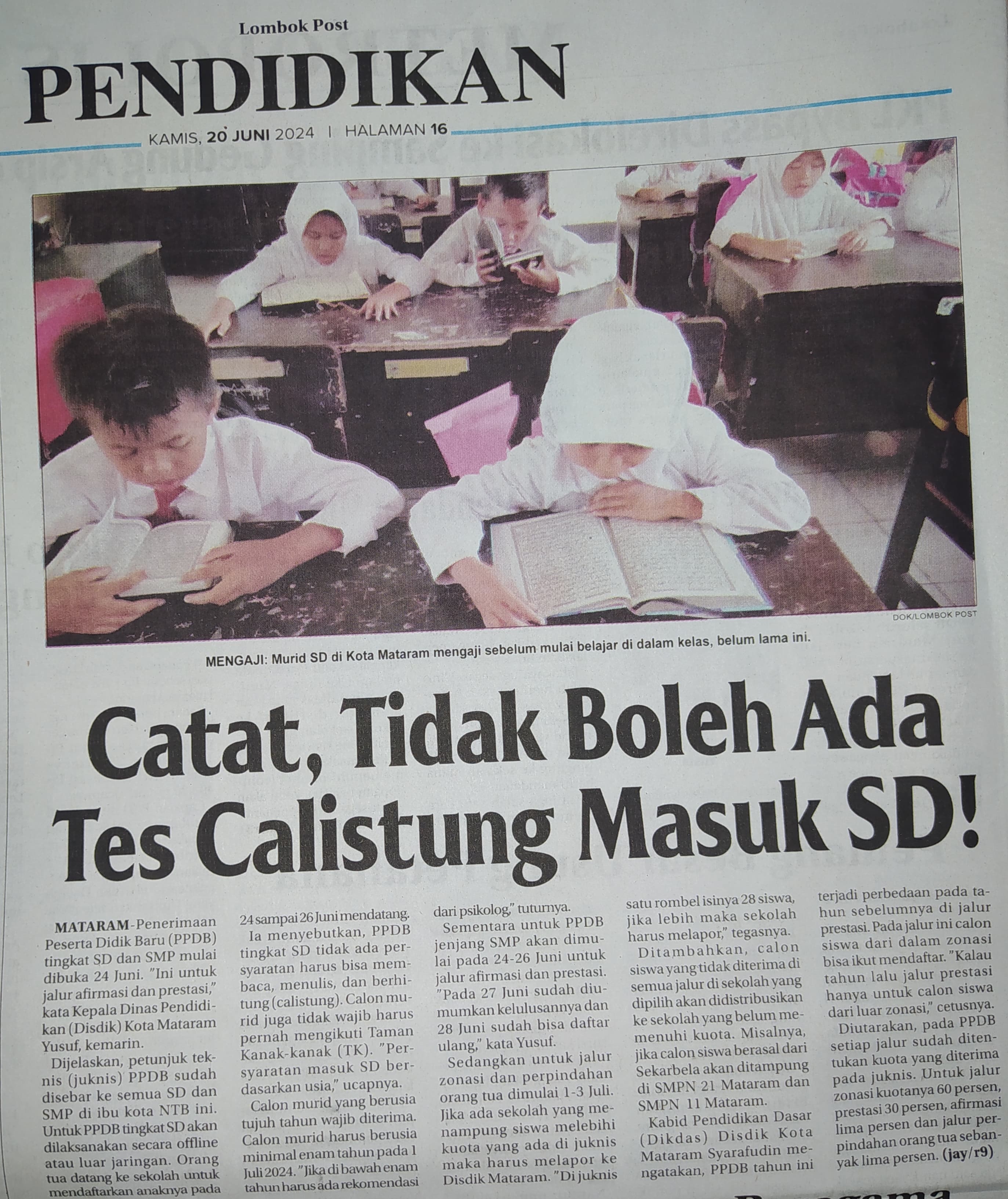 Catat, Tidak Boleh Ada Tes Calistung Masuk SD !