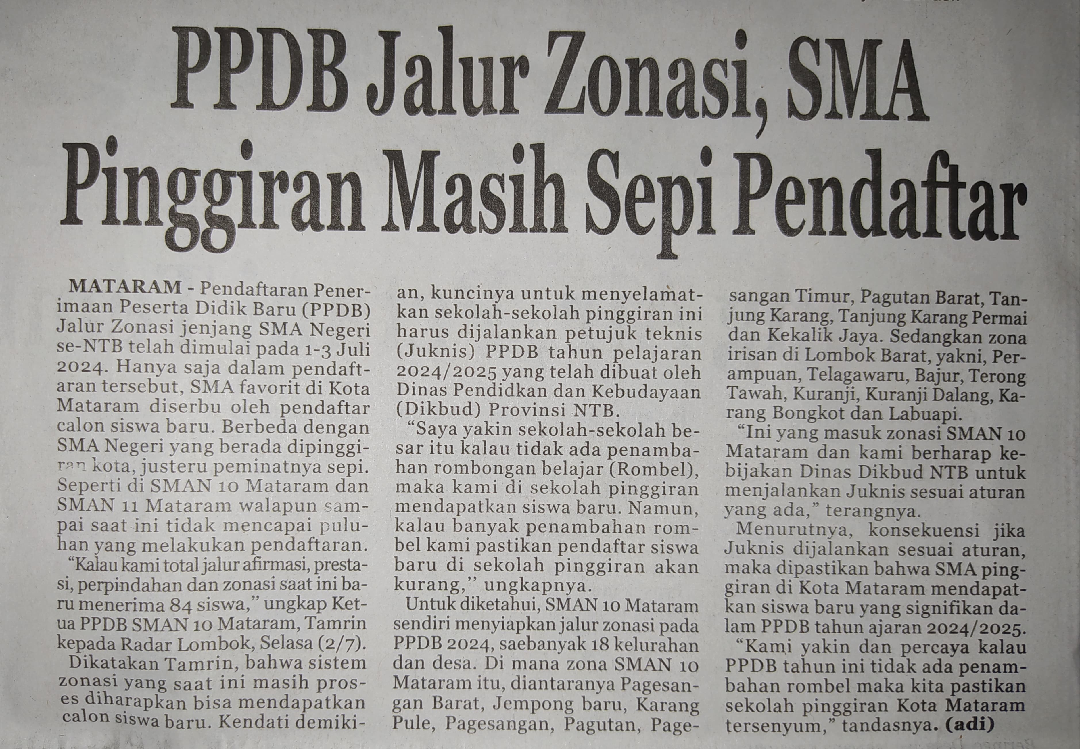 PPDB Jalur Zonasi, SMA Pinggiran Masih Sepi Pendaftar
