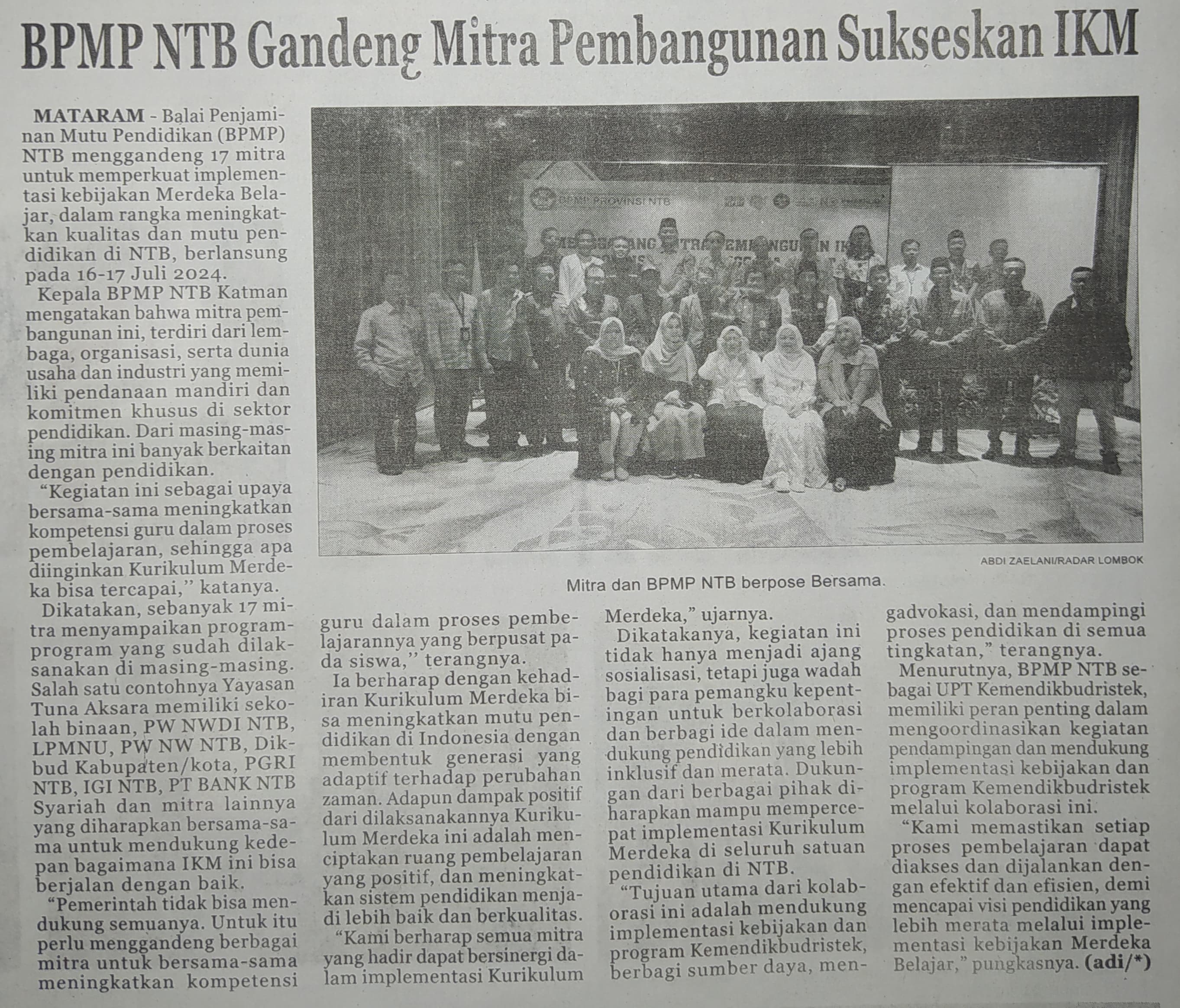 BPMP NTB Gandeng Mitra Pembangunan Sukseskan IKM