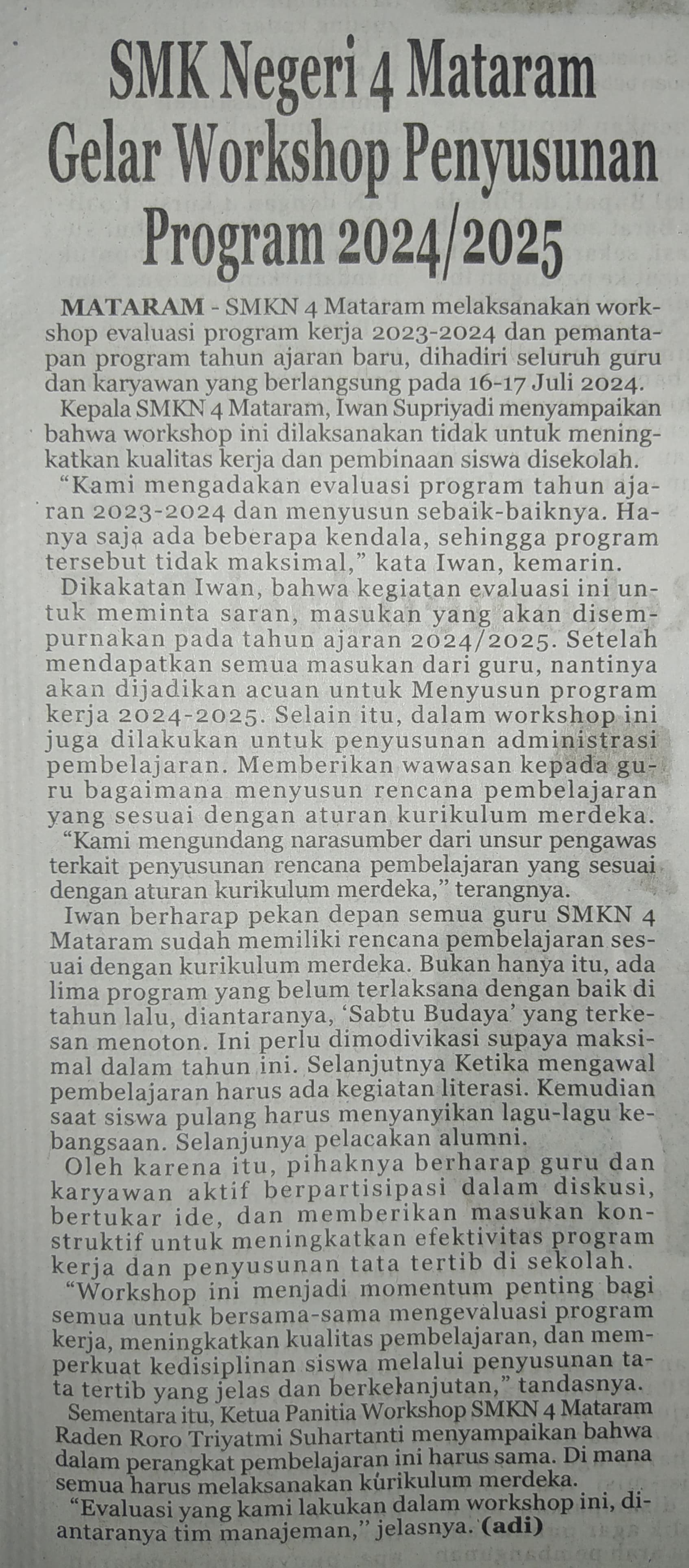 SMKN 4 Mataram Gelar Workshop Penyusunan Program 2024/2025