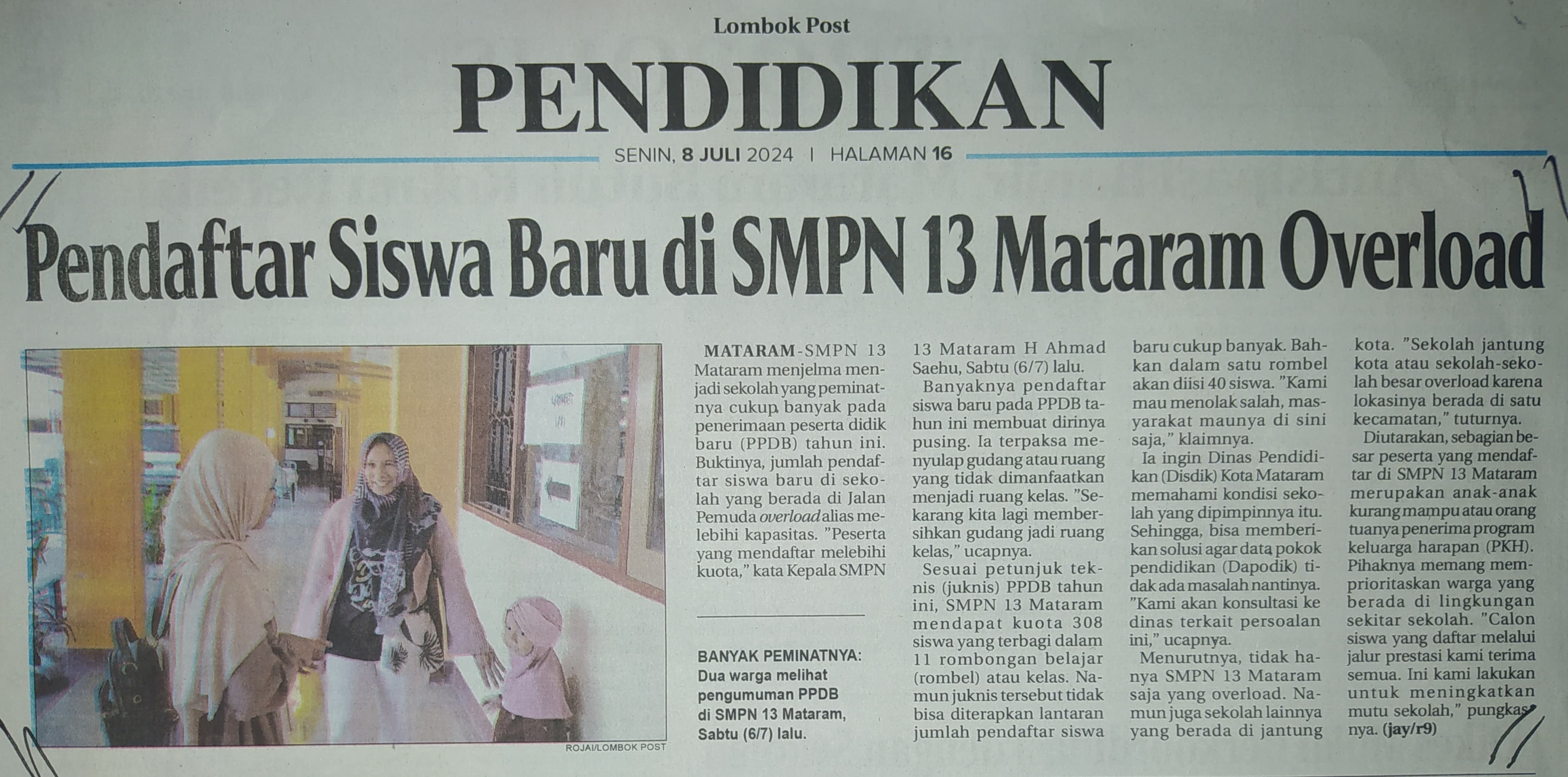 Pendaftar Siswa Baru di SMPN 13 Mataram Overload