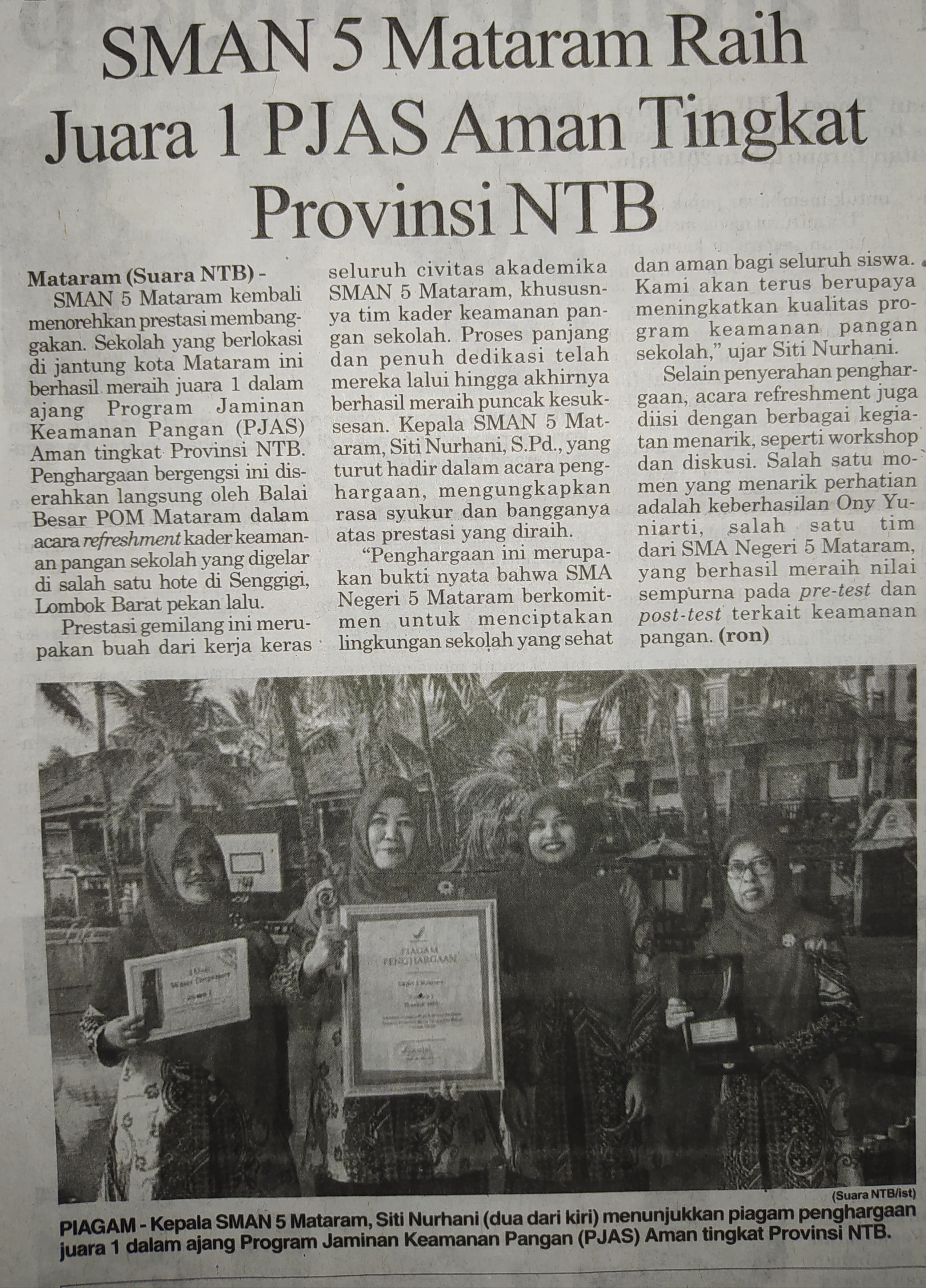 SMAN 5 Mataram Raih Juara 1 PJAS Aman Tingkat Provinsi NTB