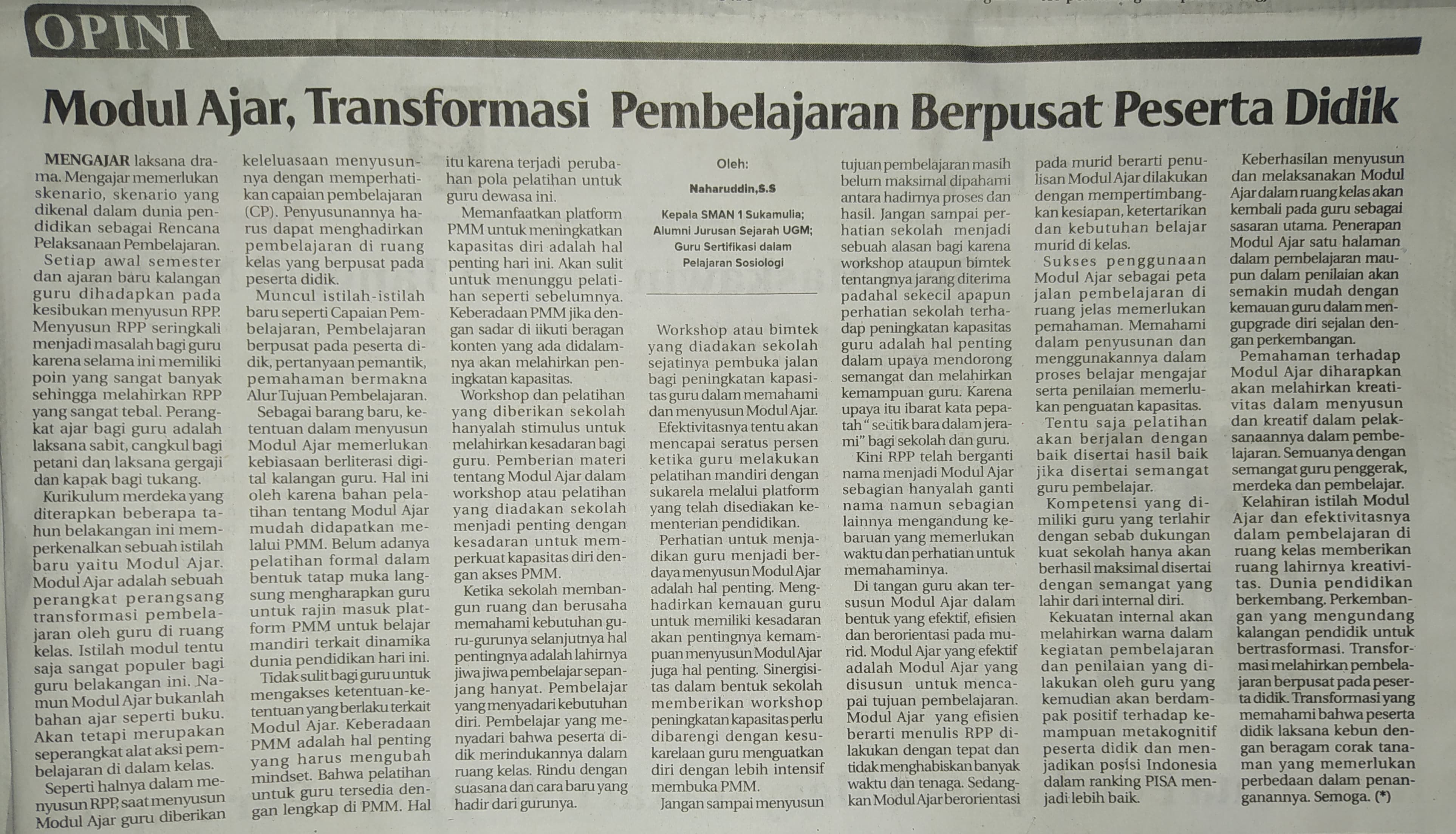 Modul Ajar, Transformasi Pembelajaran Berpusat Peserta Didik