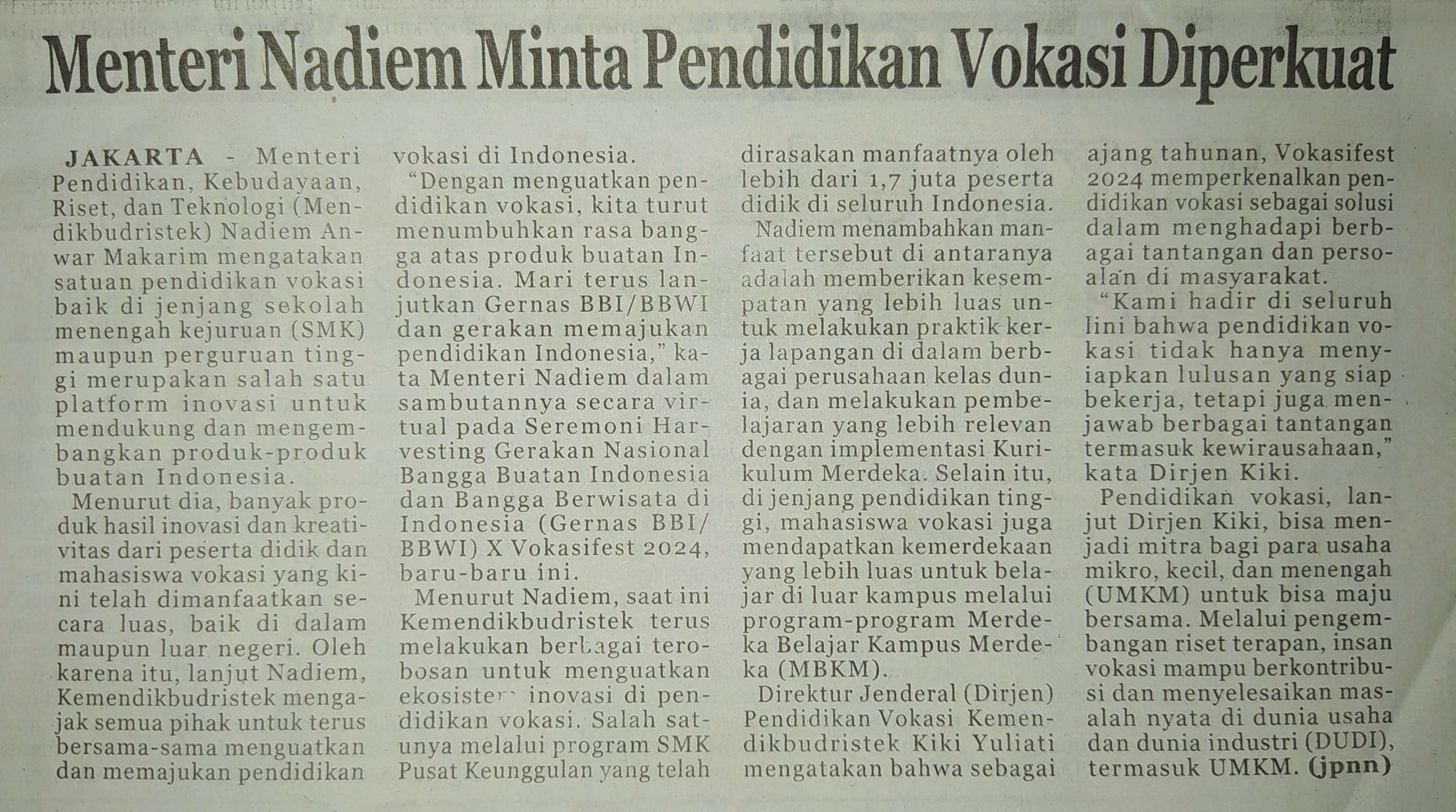 Menteri Nadiem Minta Pendidikan Vokasi Diperkuat
