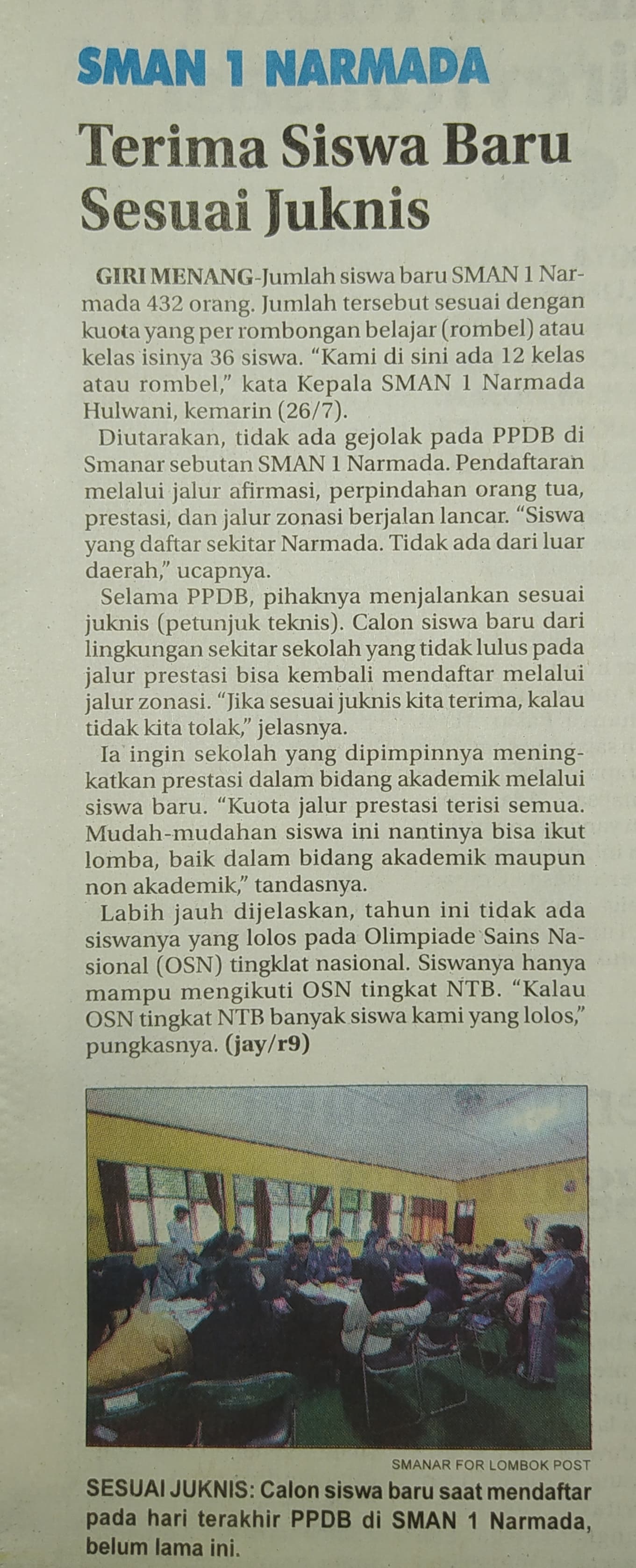 SMAN 1 Narmada Terima Siswa Baru Sesuai Juknis