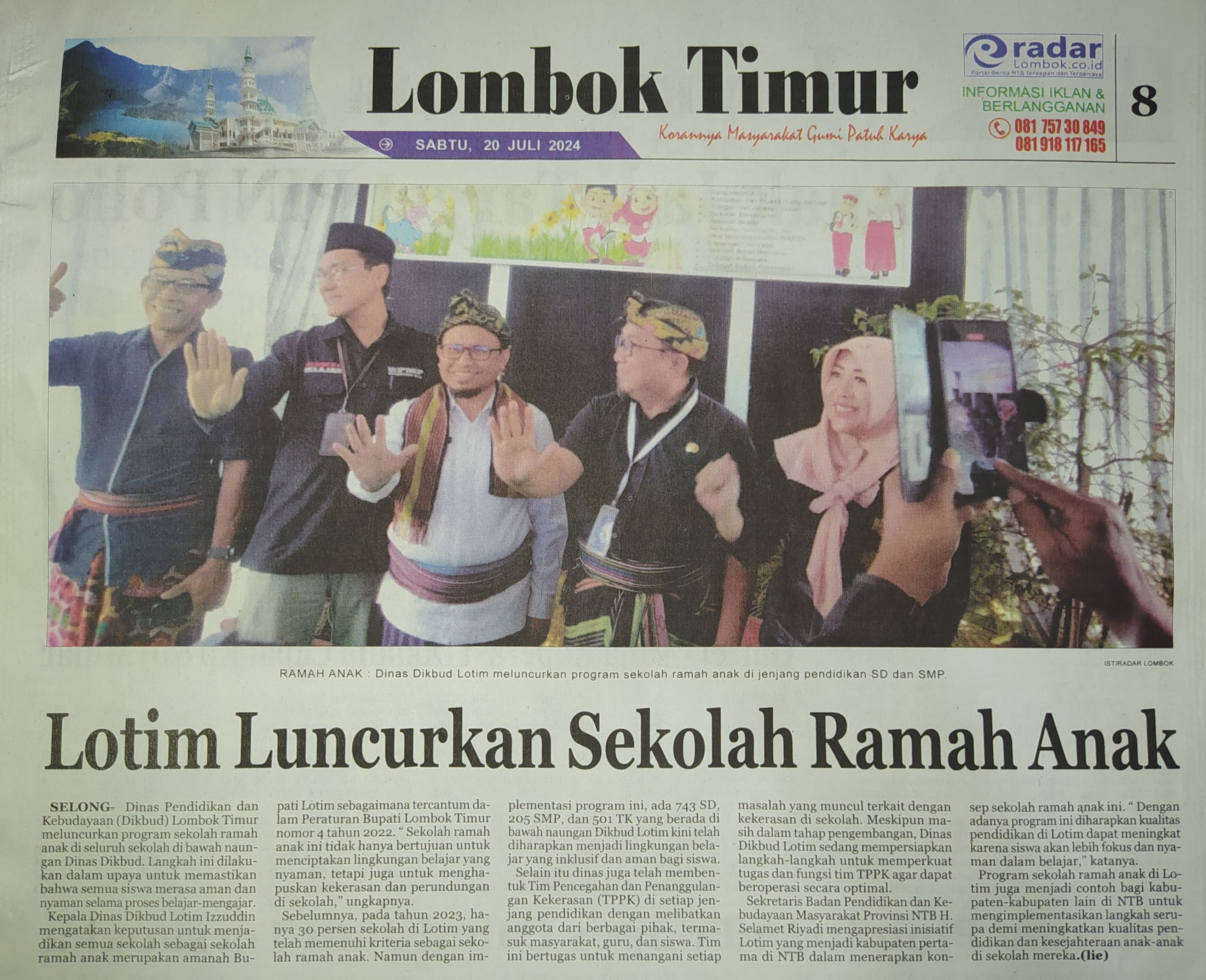 Lotim Luncurkan Sekolah Ramah Anak