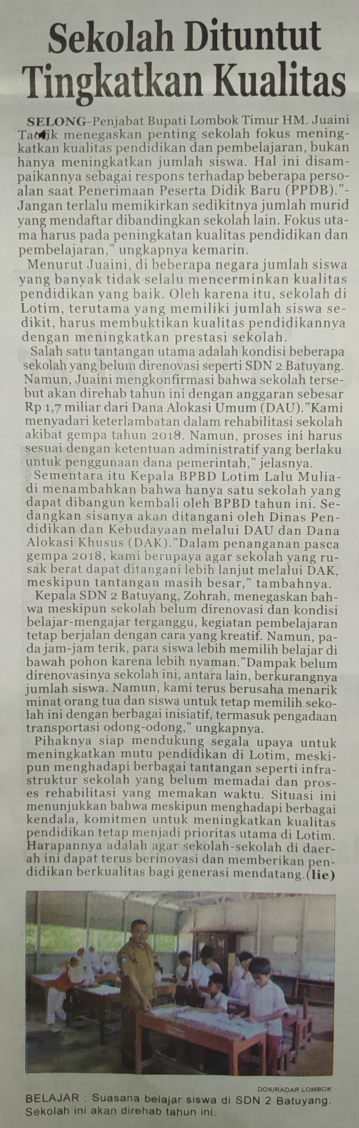 Sekolah Dituntut Tingkatkan Kualitas