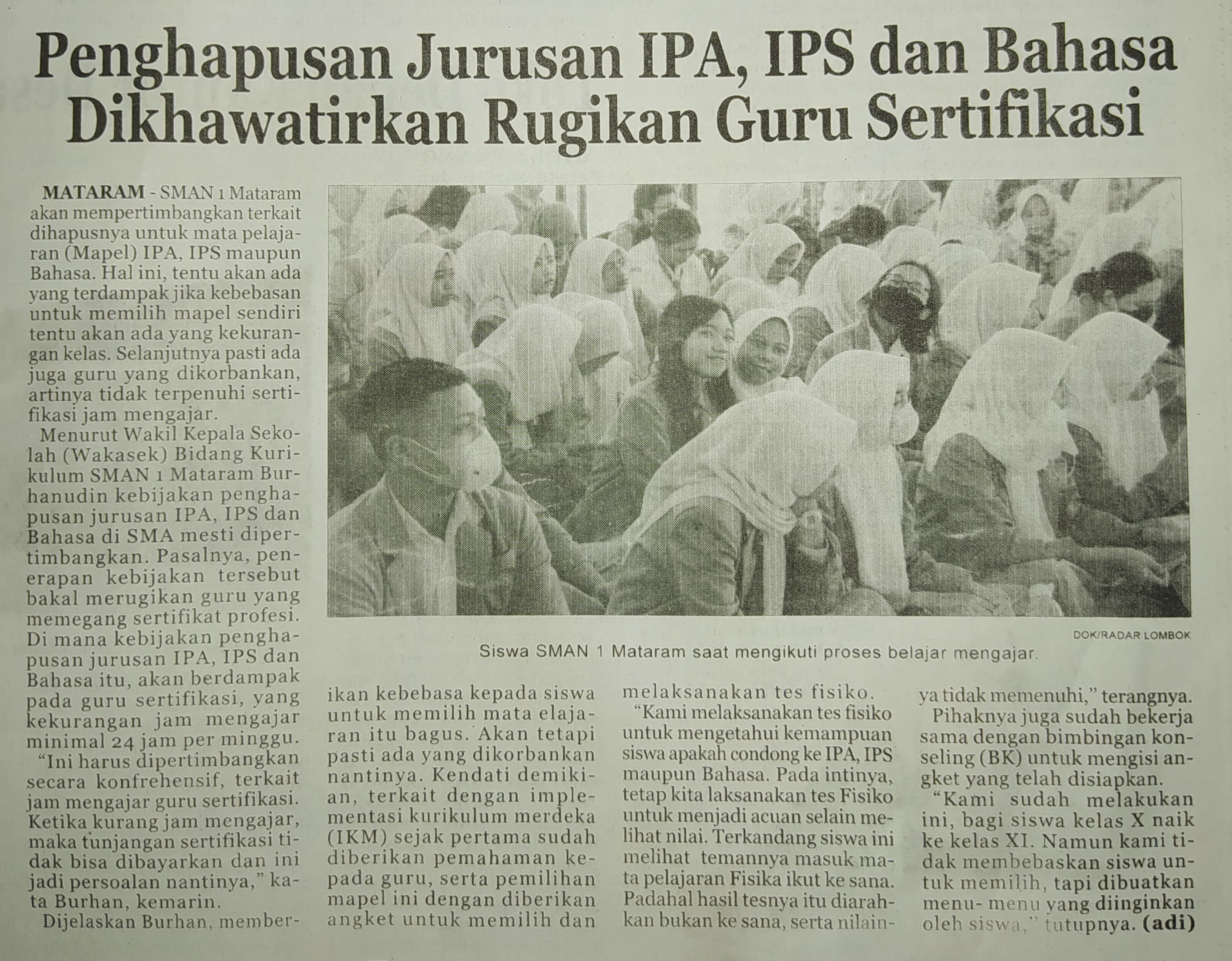 Penghapusan Jurusan IPA, IPS dan Bahasa Dikhawatirkan Rugikan Guru Sertifikasi