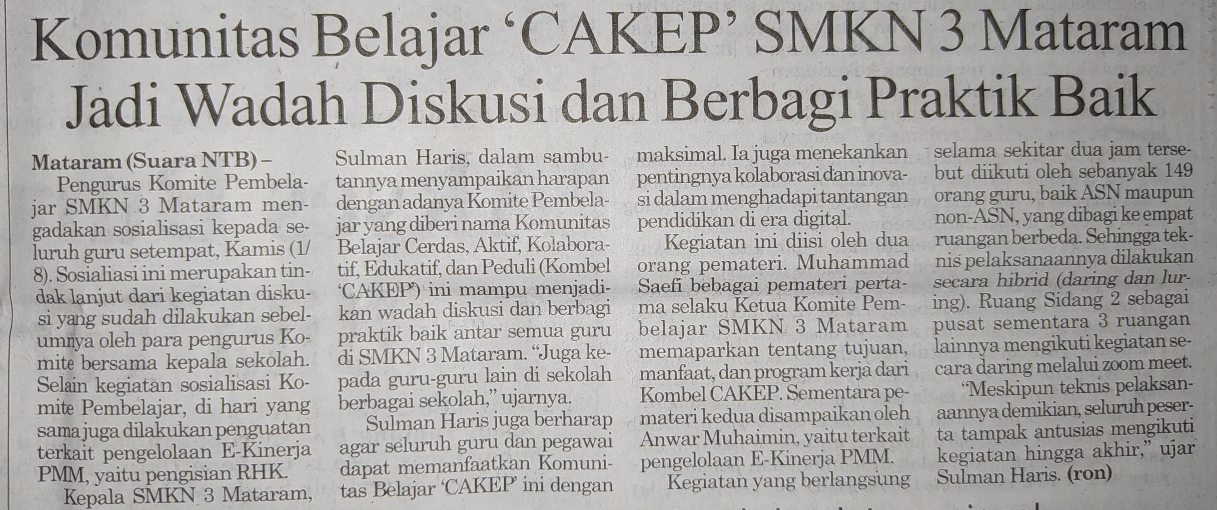 Komunitas Belajar "CAKEP" SMKN 3 Mataram Jadi Wadah Diskusi dan Berbagi Praktik Baik