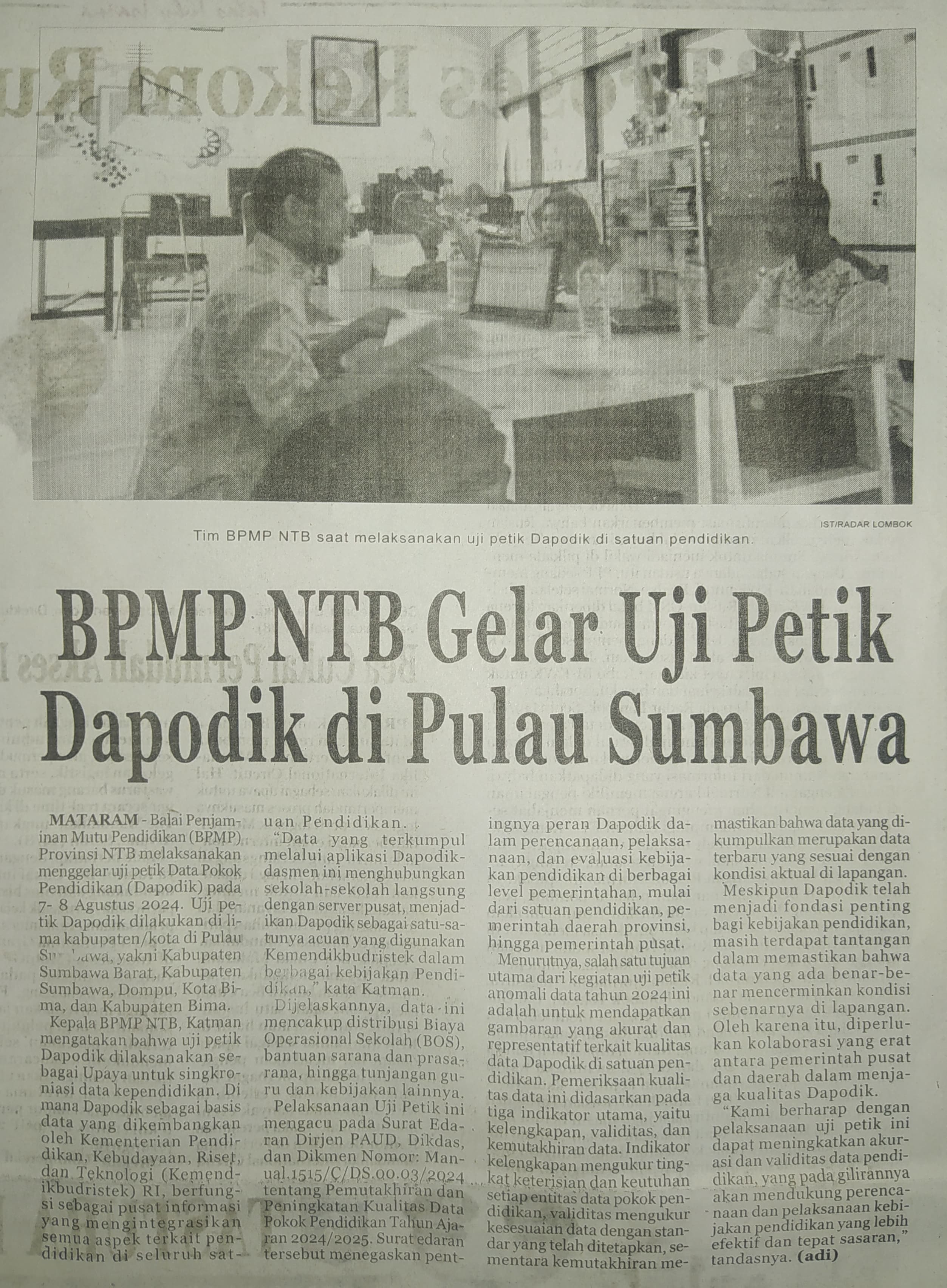 BPMP NTB Gelar Uji Petik Dapodik di Pulau Sumbawa