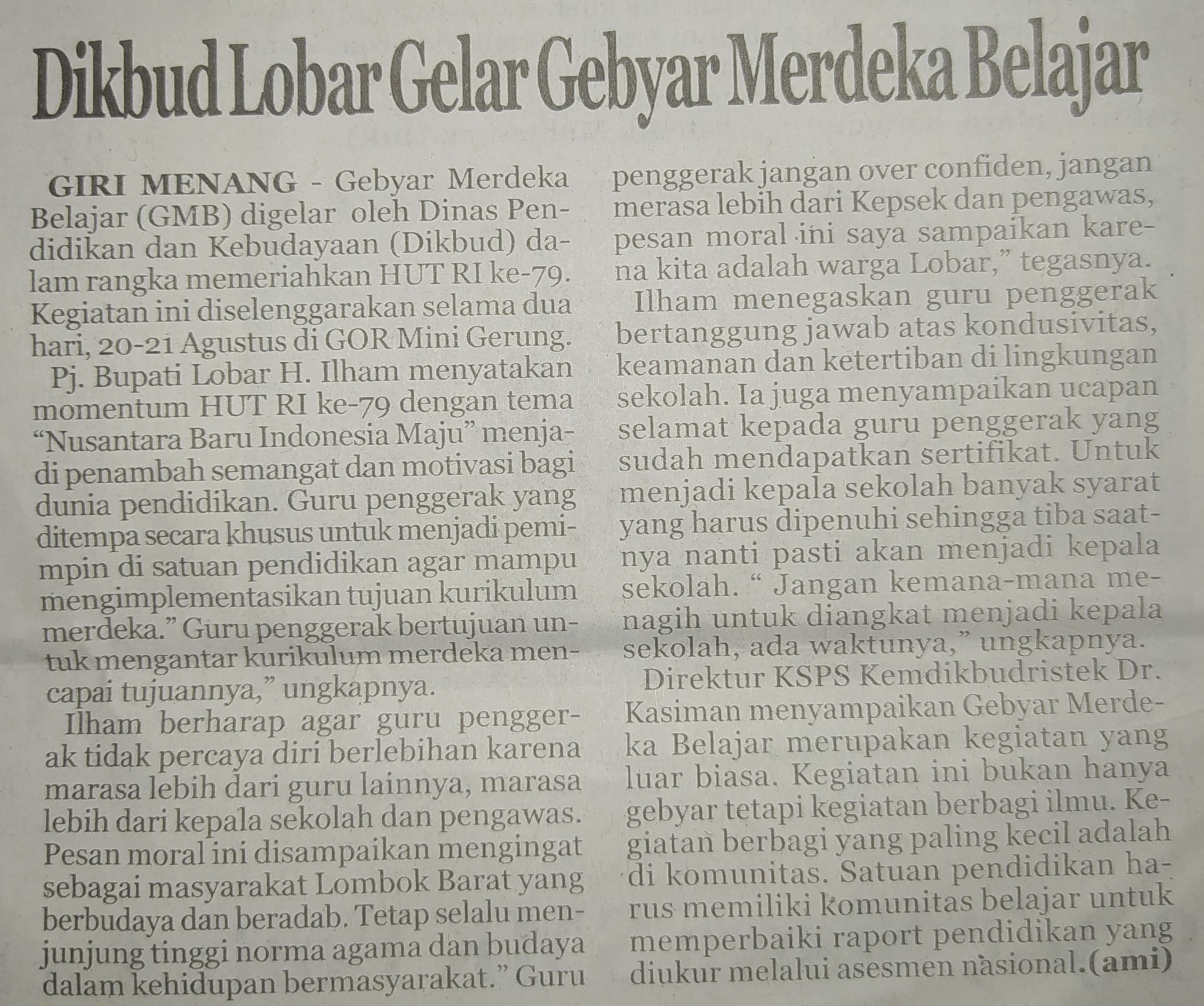Dikbud Lobar Gelar Gebyar Merdeka Belajar