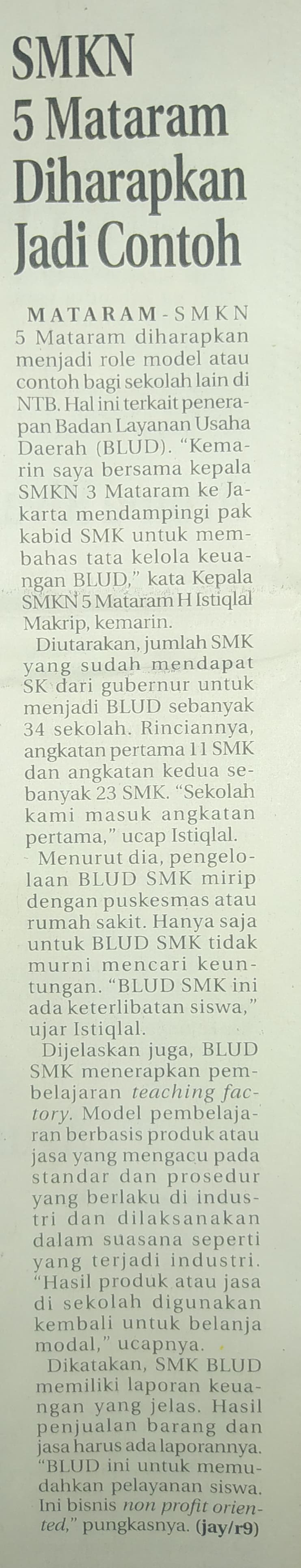 SMKN 5 Mataram Diharapkan Jadi Contoh