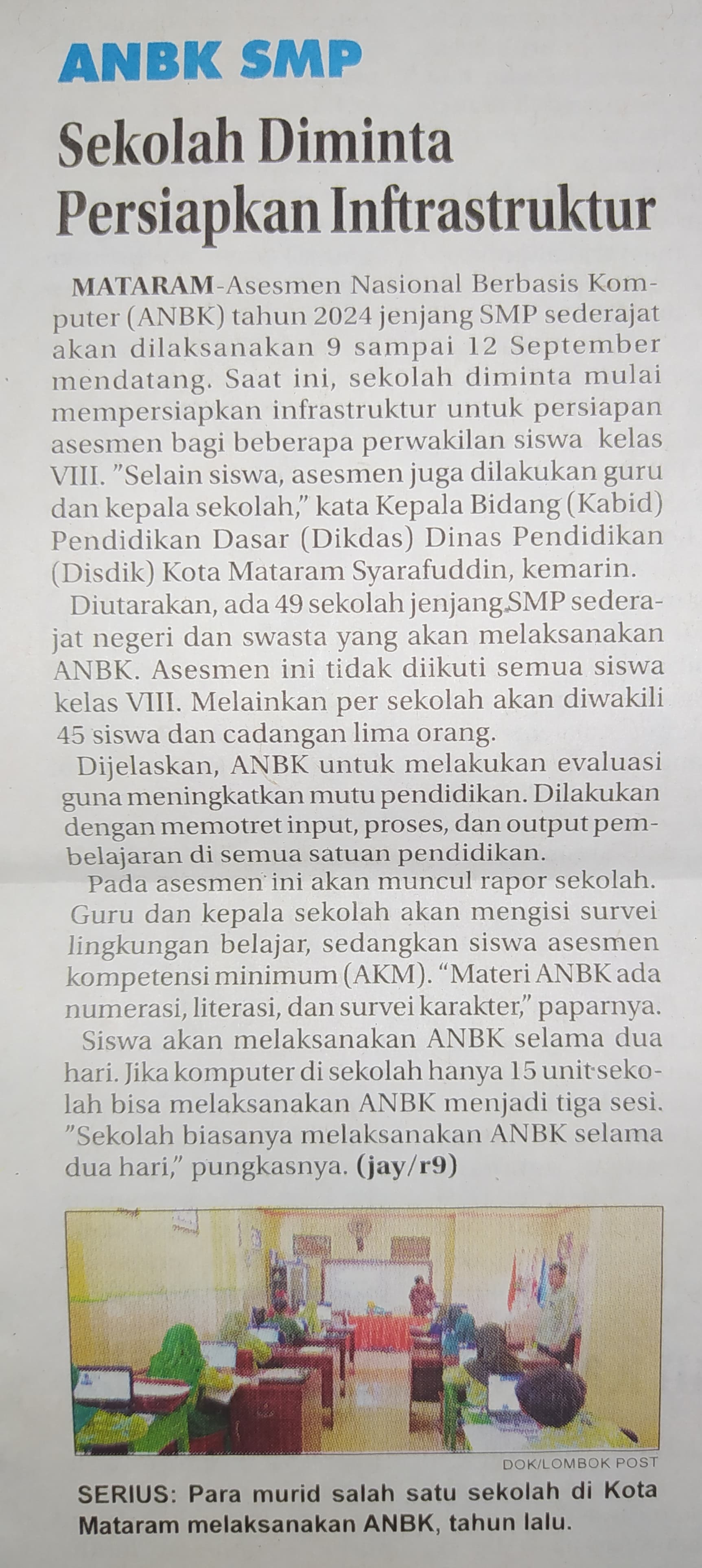 ANBK SMP, Sekolah Diminta Persiapkan Infrastruktur