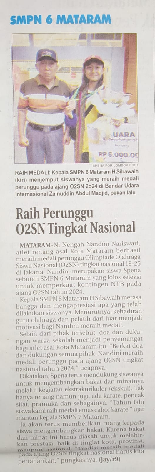 SMPN 6 Mataram Raih Perunggu 02SN Tingkat Nasional