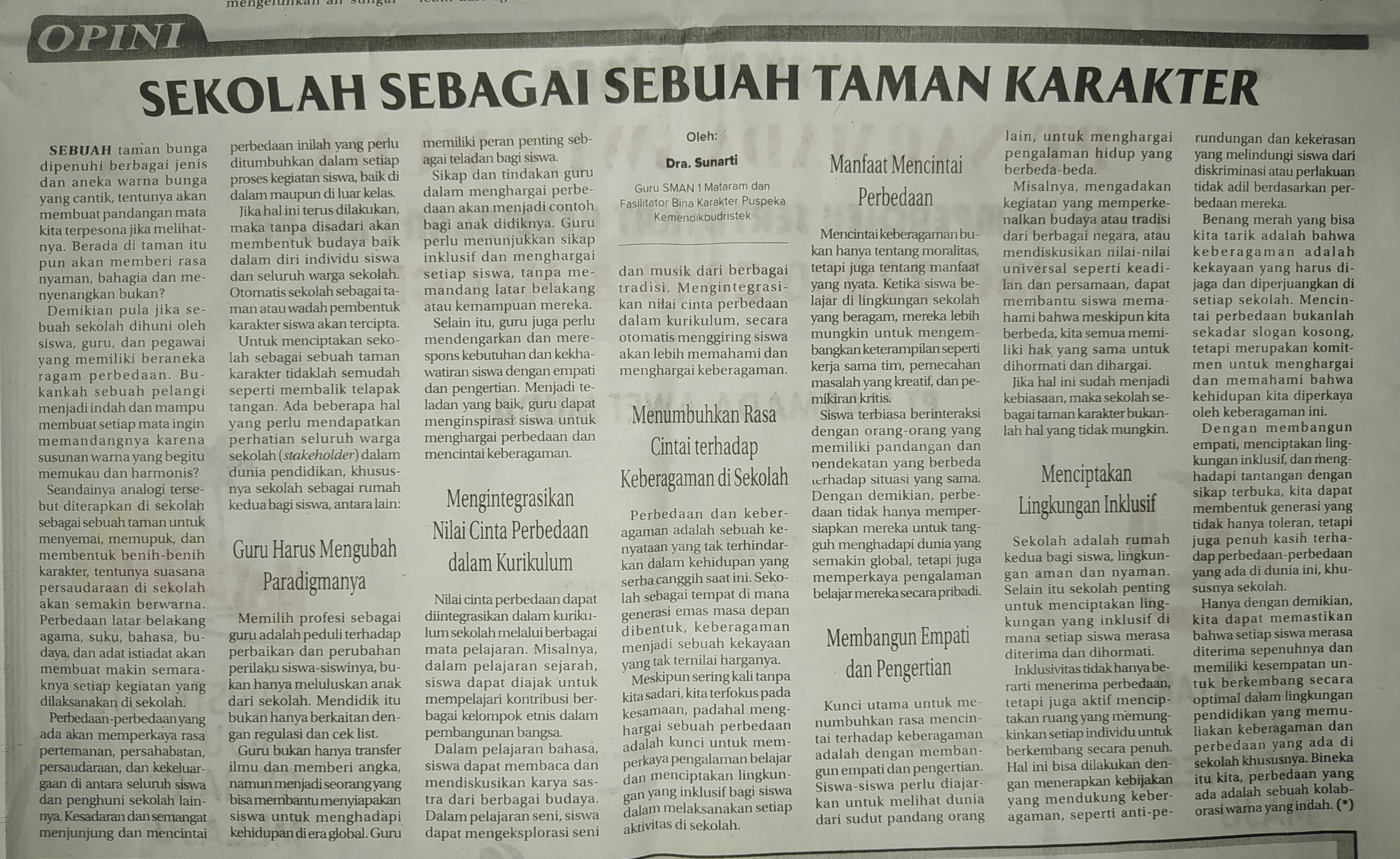 Sekolah Sebagai Sebuah Taman Karakter