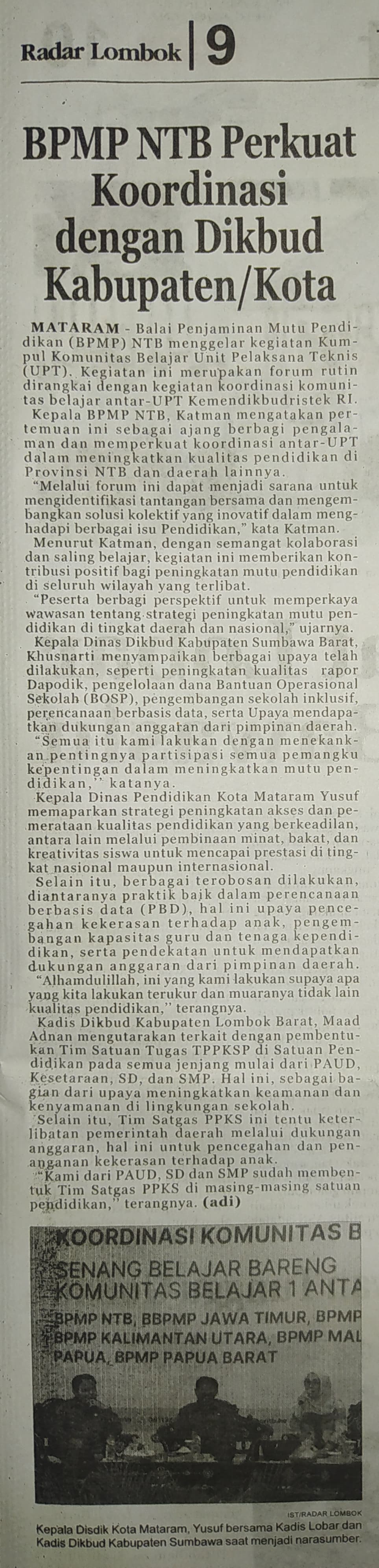 BPMP NTB Perkuat Koordinasi dengan Dikbud Kabupaten/Kota