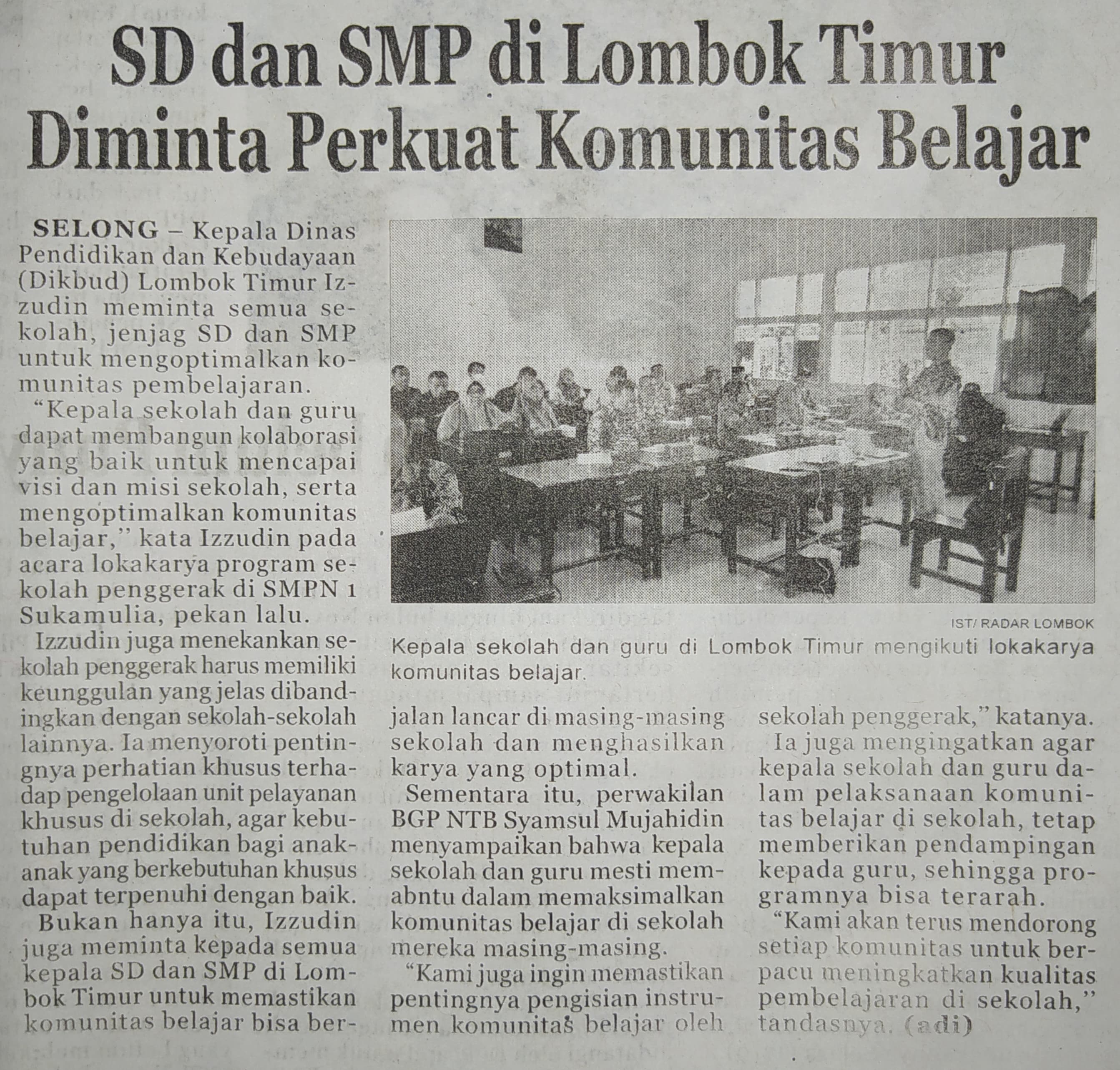 SD dan SMP di Lombok Timur Diminta Perkuat Komunitas Belajar