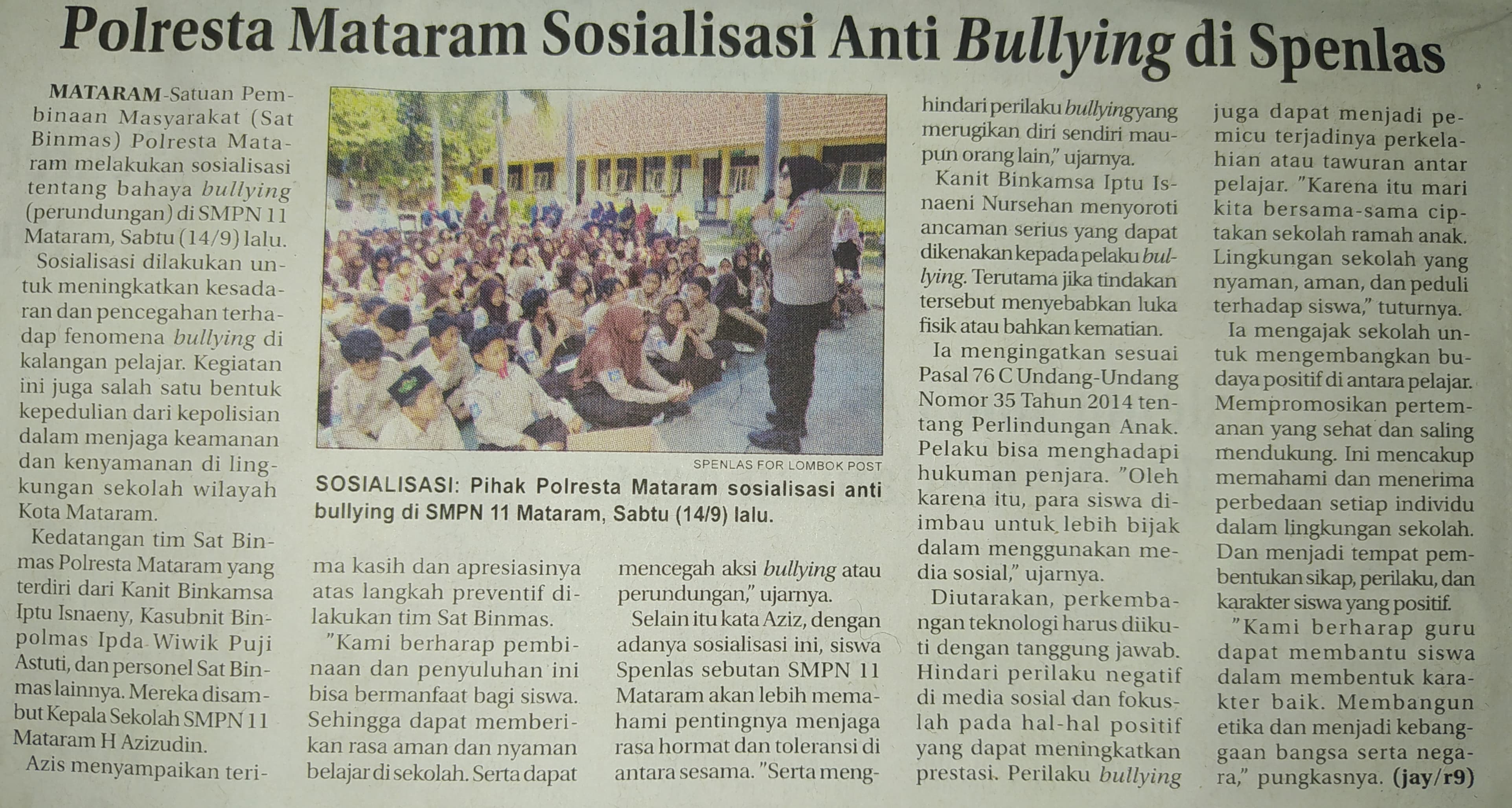 Polresta Mataram Sosialisasi Anti Bullying di Spenlas