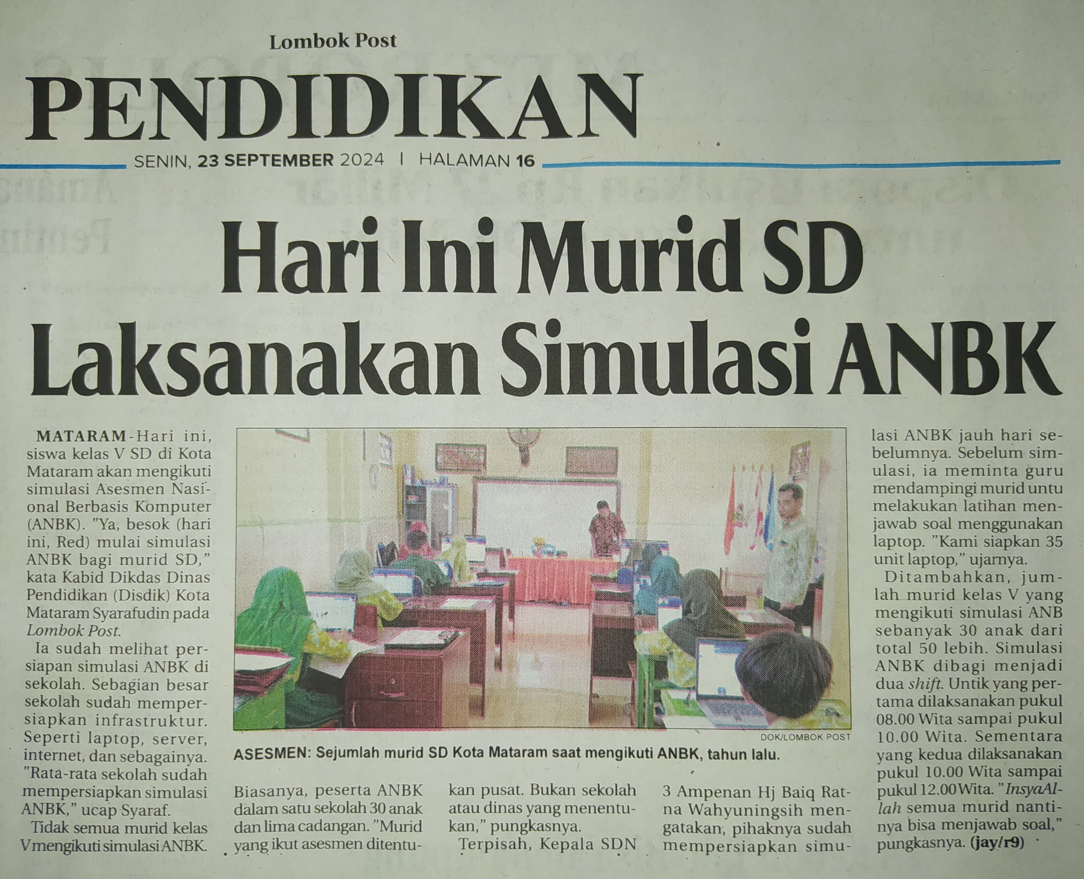 Hari Ini Murid SD Laksanakan Simulasi ANBK