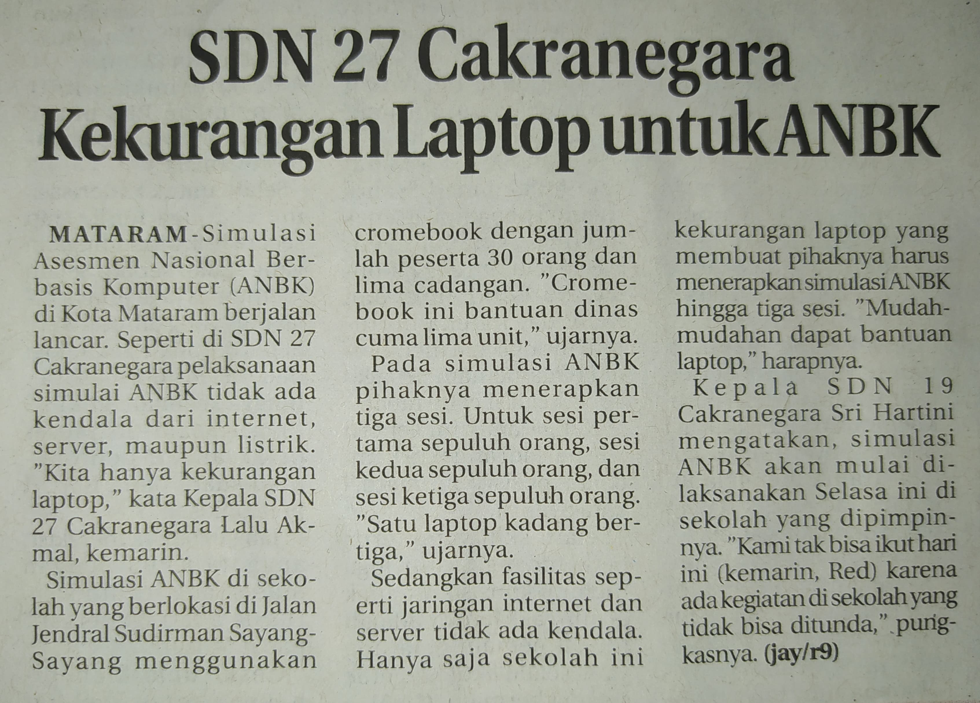 SDN 27 Cakranegara Kekurangan Laptop untuk ANBK