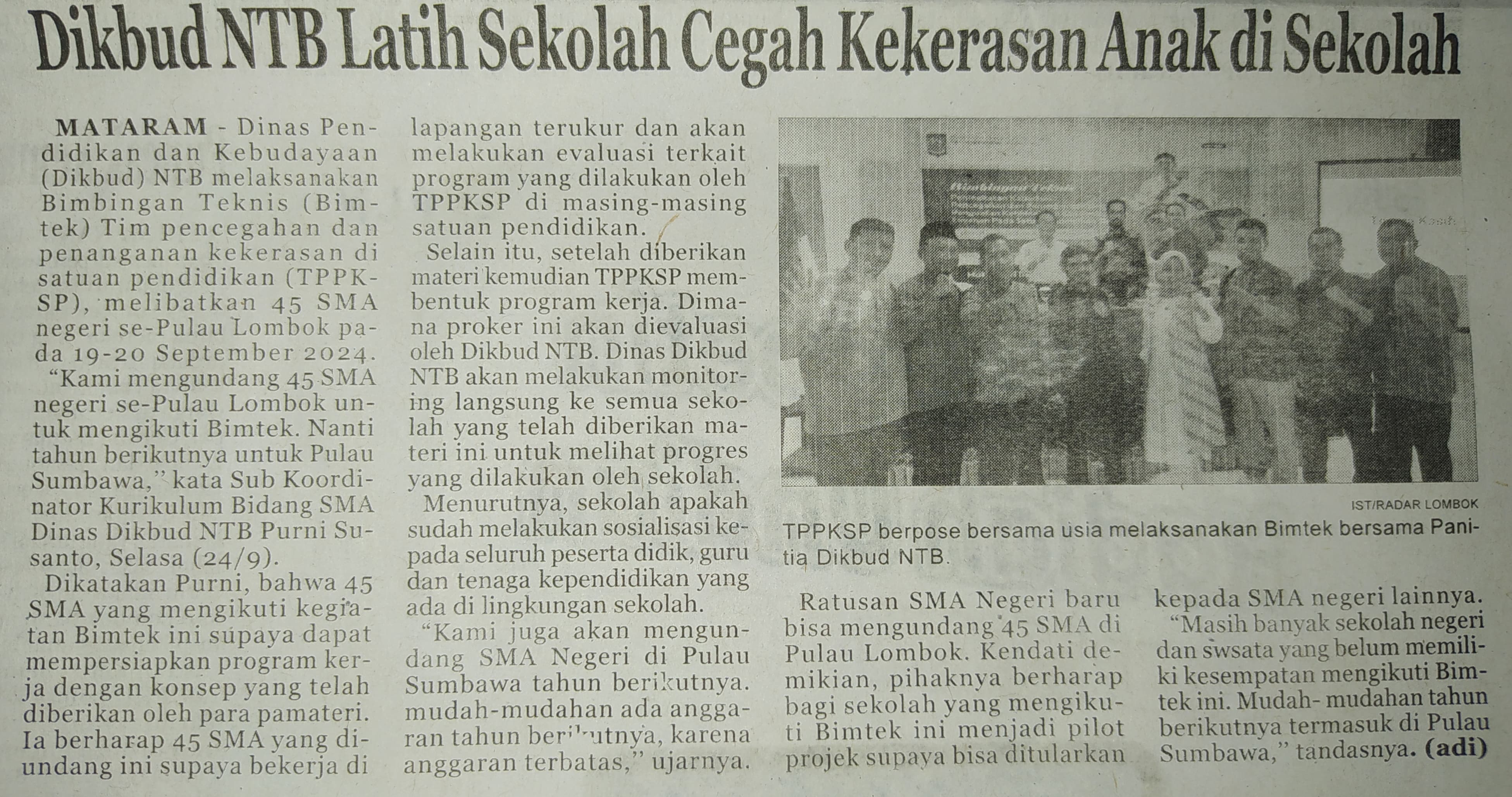 Dikbud NTB Latih Sekolah Cegah Kekerasan Anak di Sekolah