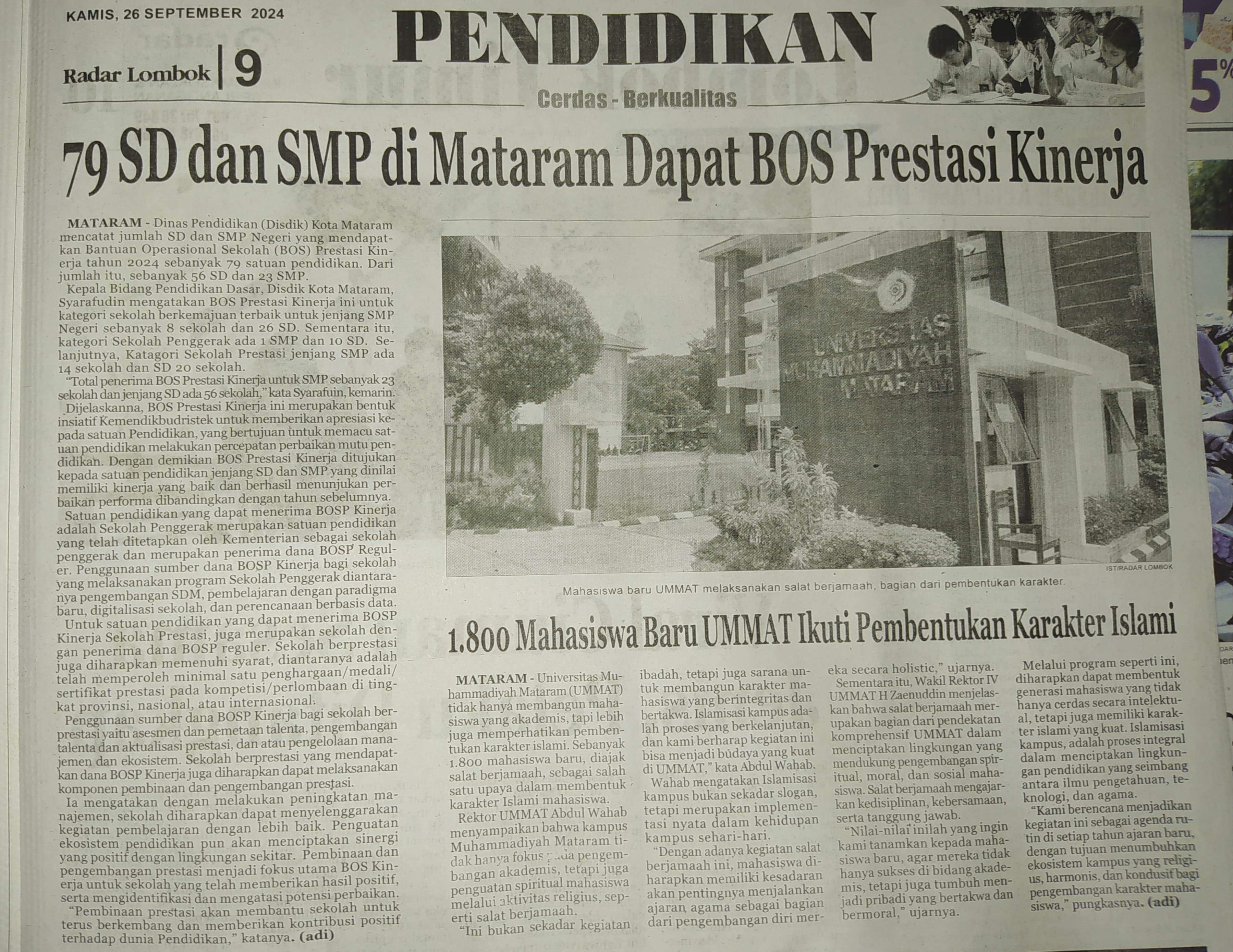 79 SD dan SMP di Mataram Dapat BOS Prestasi Kinerja
