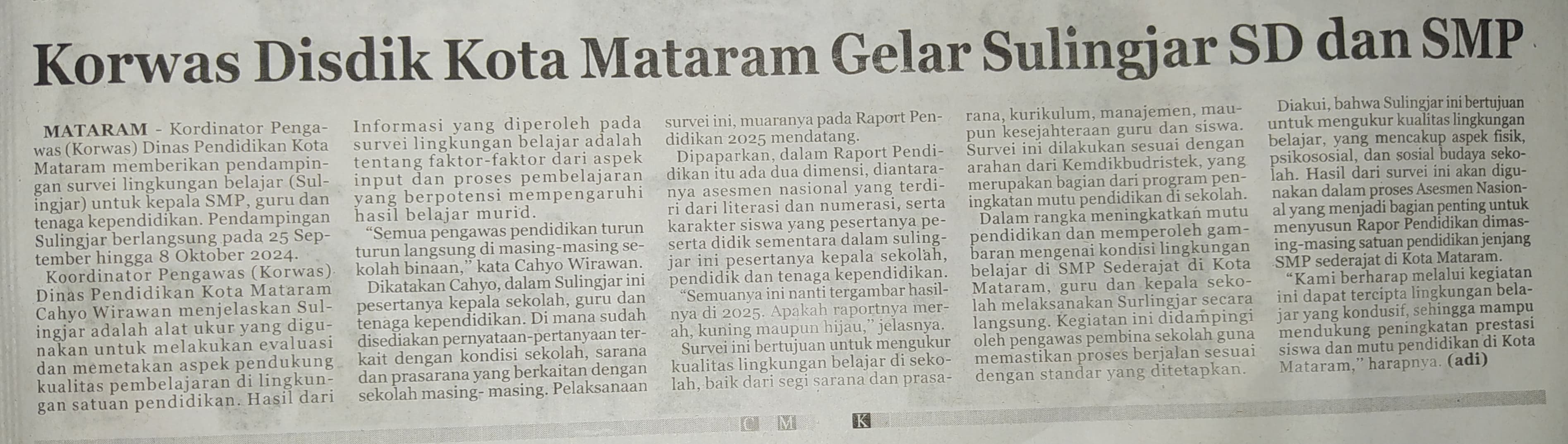 Korwas Disdik Kota Mataram Gelar Sulingjar SD dan SMP