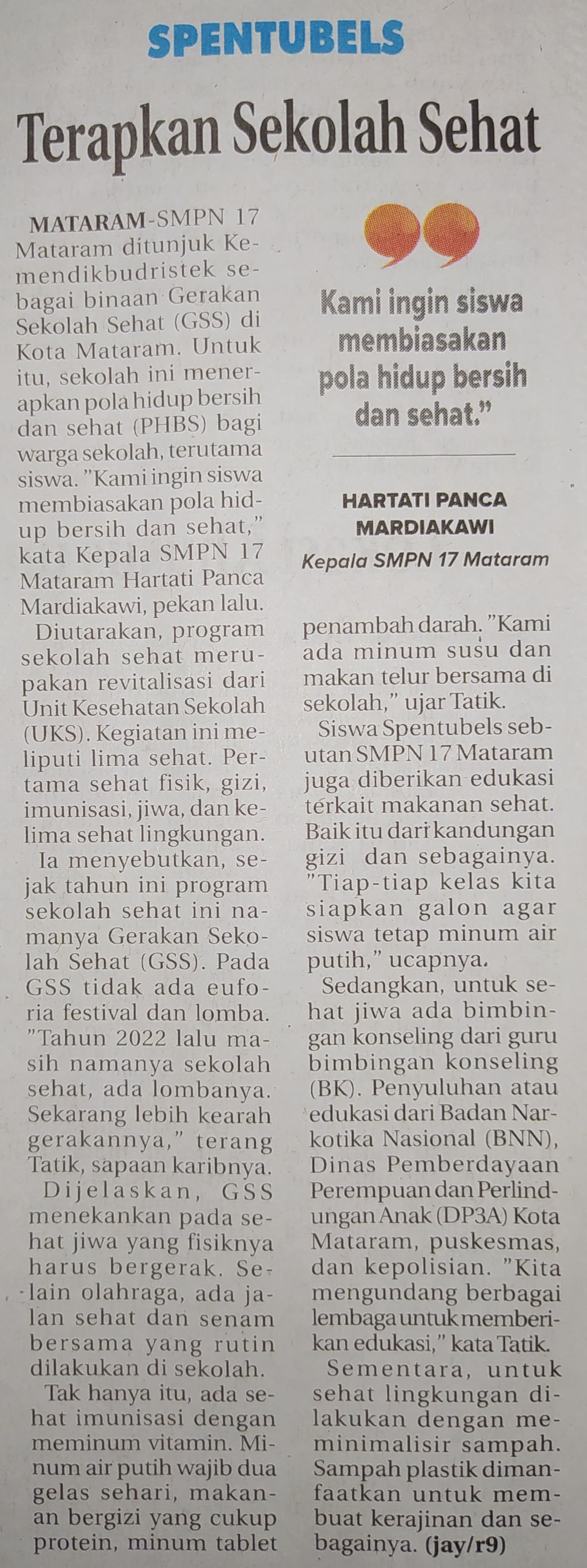 Spentubels Terapkan Sekolah Sehat