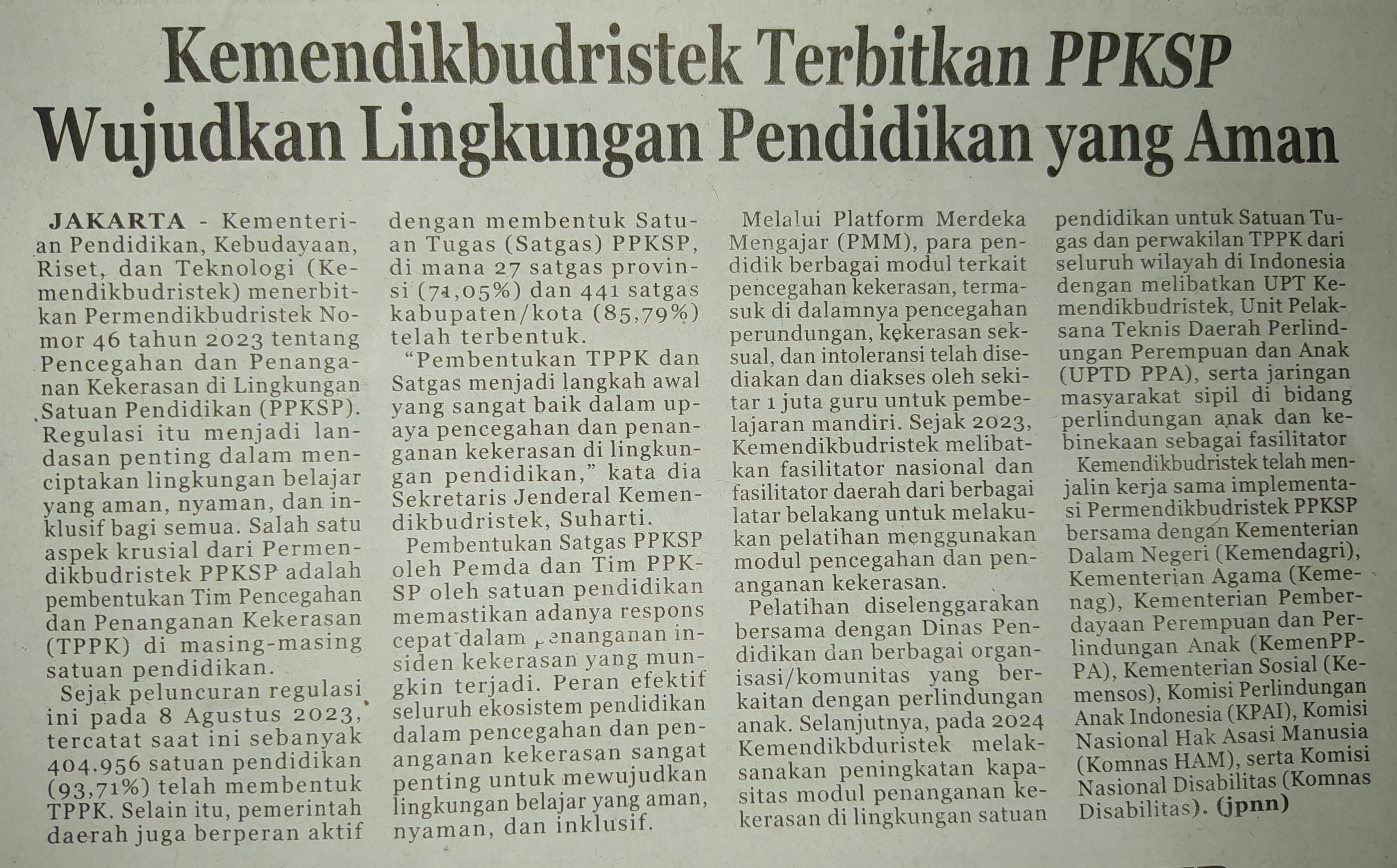 Kemendikbudristek Terbitkan PPKSP Wujudkan Lingkungan Pendidikan Yang Aman