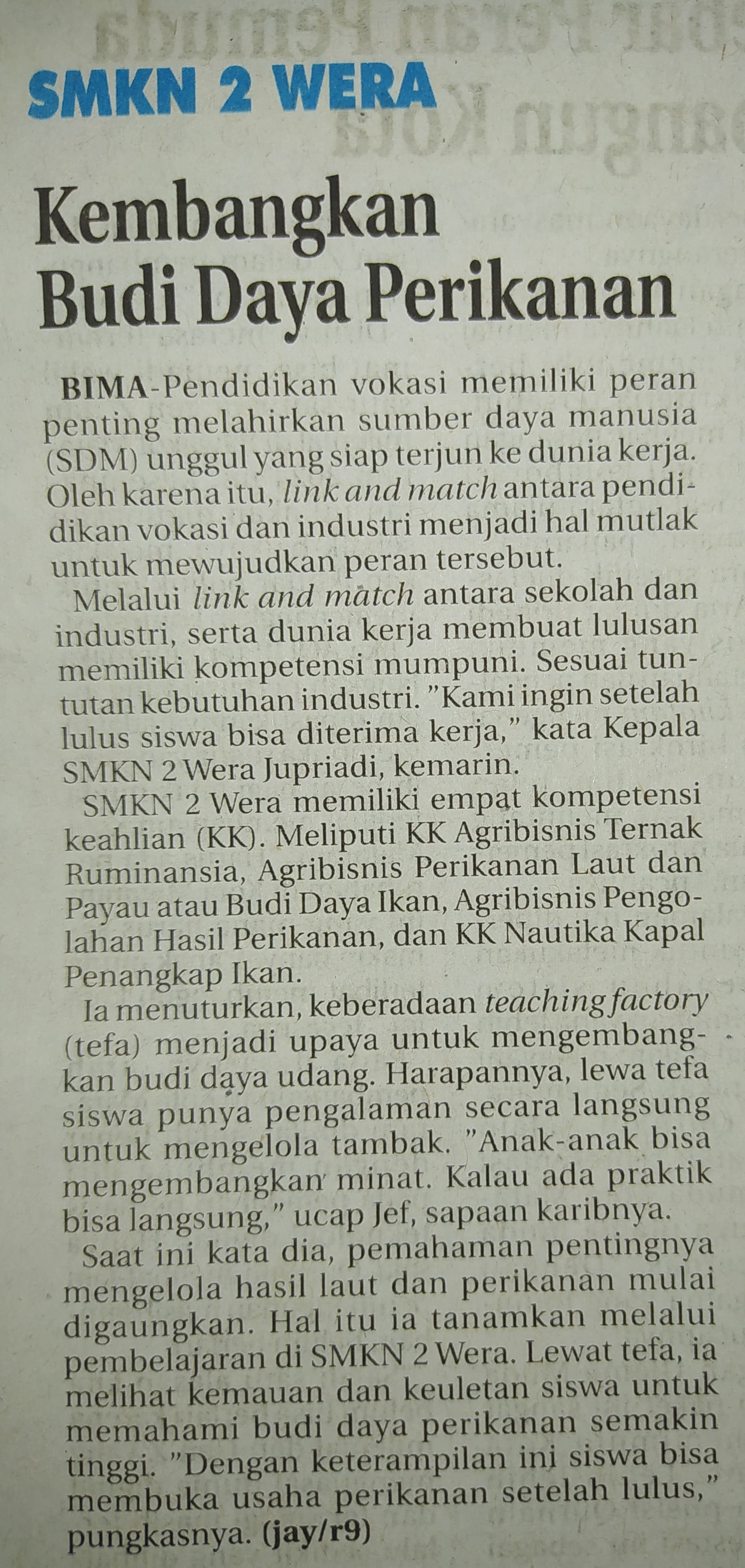 SMKN 2 Wera Kembangkan Budidaya Perikanan