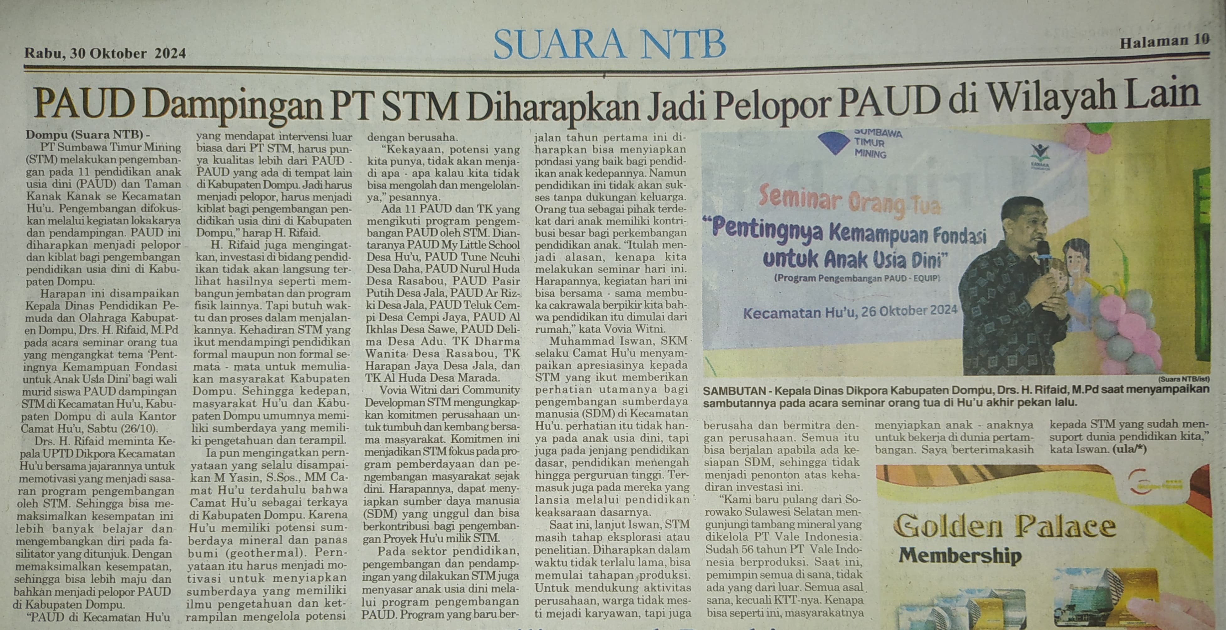 PAUD Dampingan PT STM Diharapkan Jadi Pelopor PAUD di Wilayah Lain
