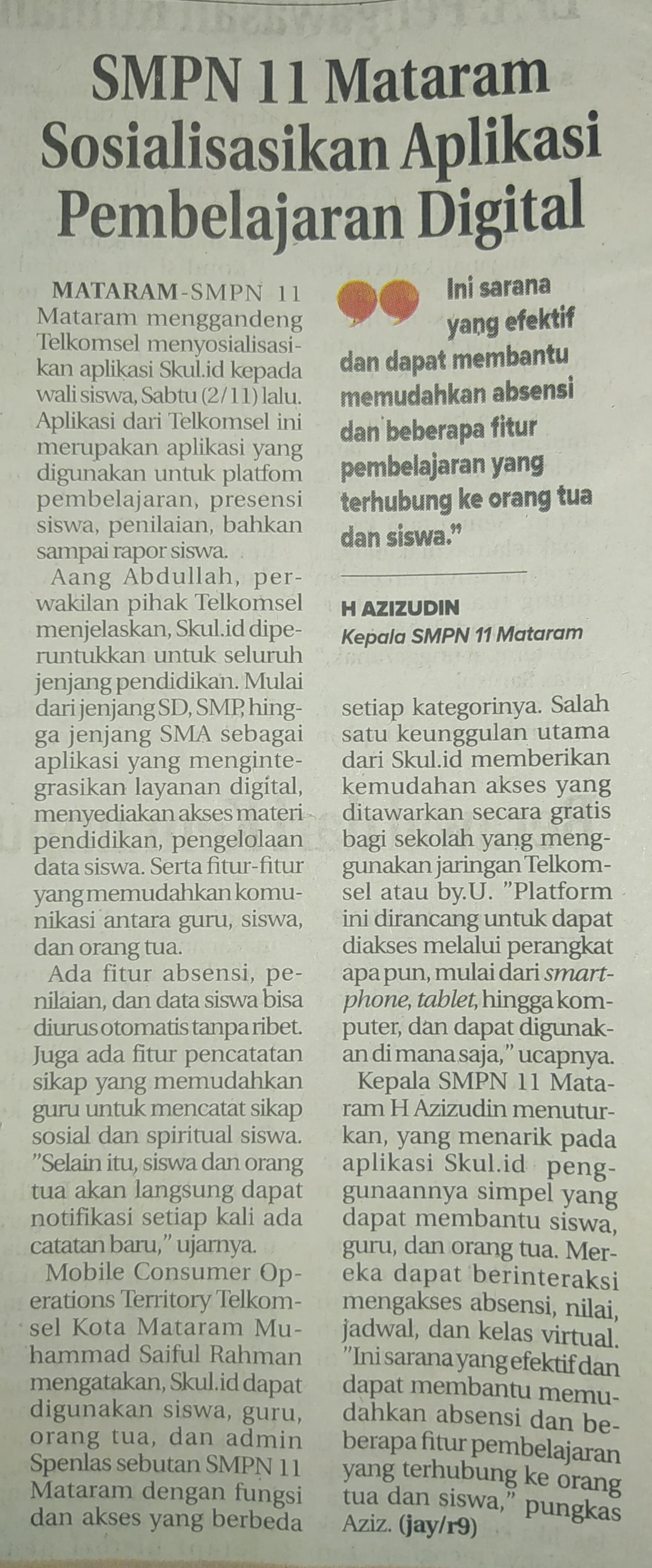 SMPN 11 Mataram Sosialisasikan Aplikasi Pembelajaran Digital