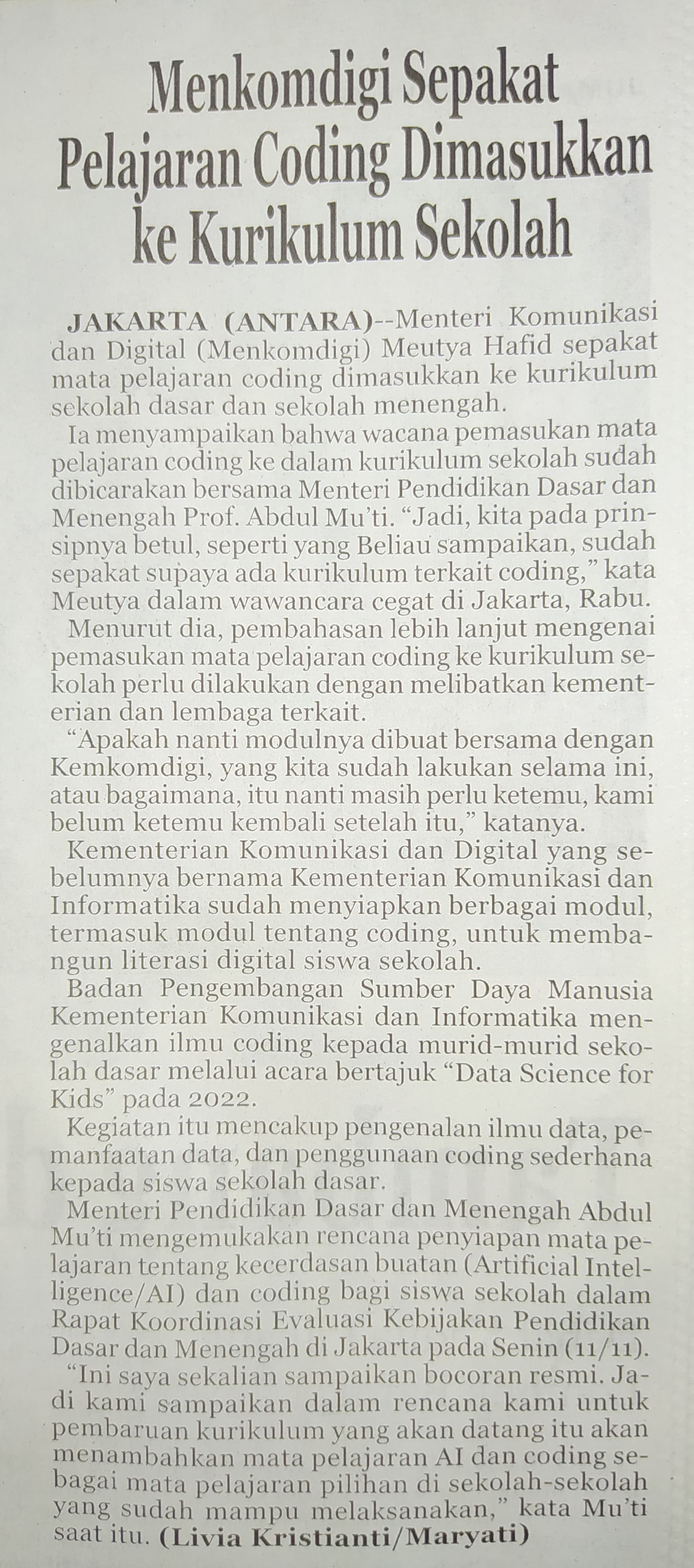 Menkomdigi Sepakat Pelajaran Coding Dimasukkan ke Kurikulum Sekolah