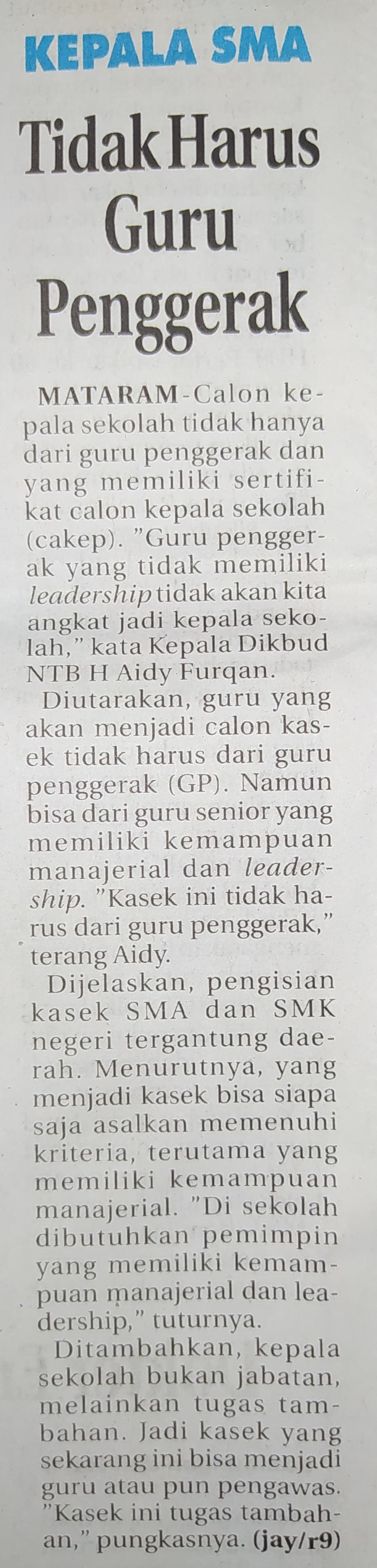 Kepala SMA Tidak Harus Guru Penggerak