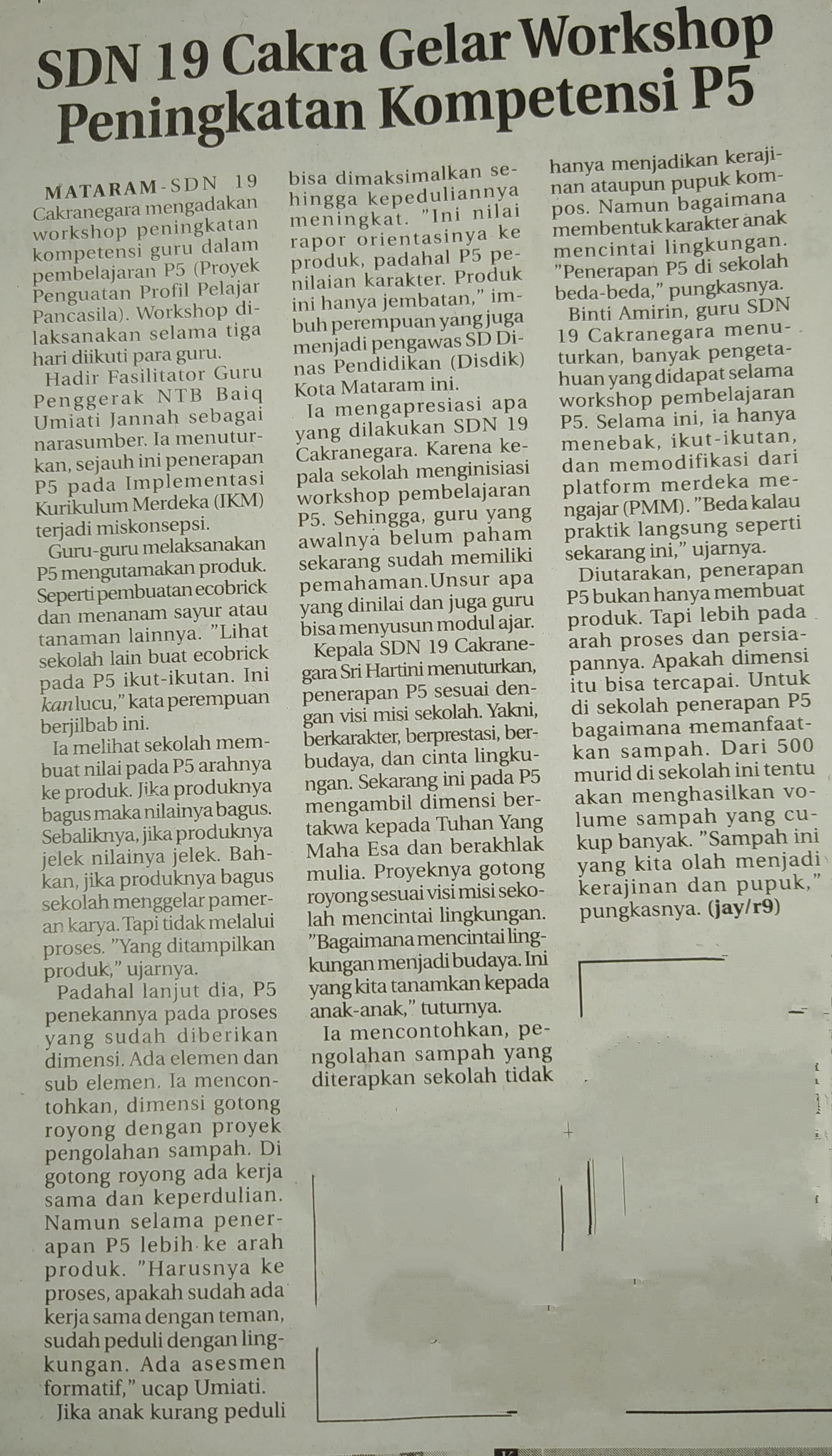 SDN 19 Cakra Gelar Workshop Peningkatan Kompetensi P5