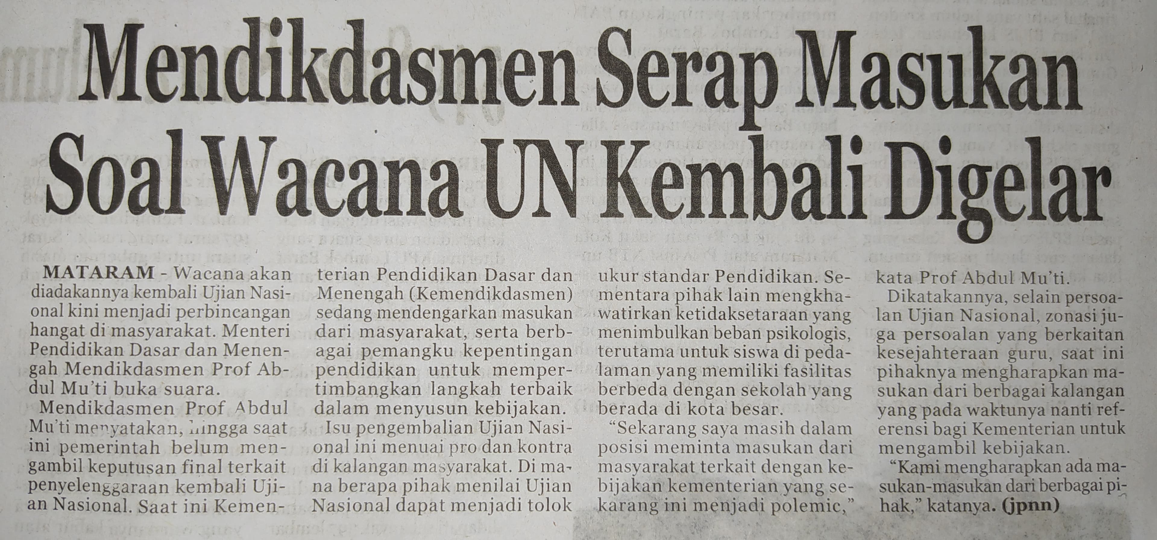 Mendikdasmen Serap Masukan Soal Wacana UN Kembali Digelar