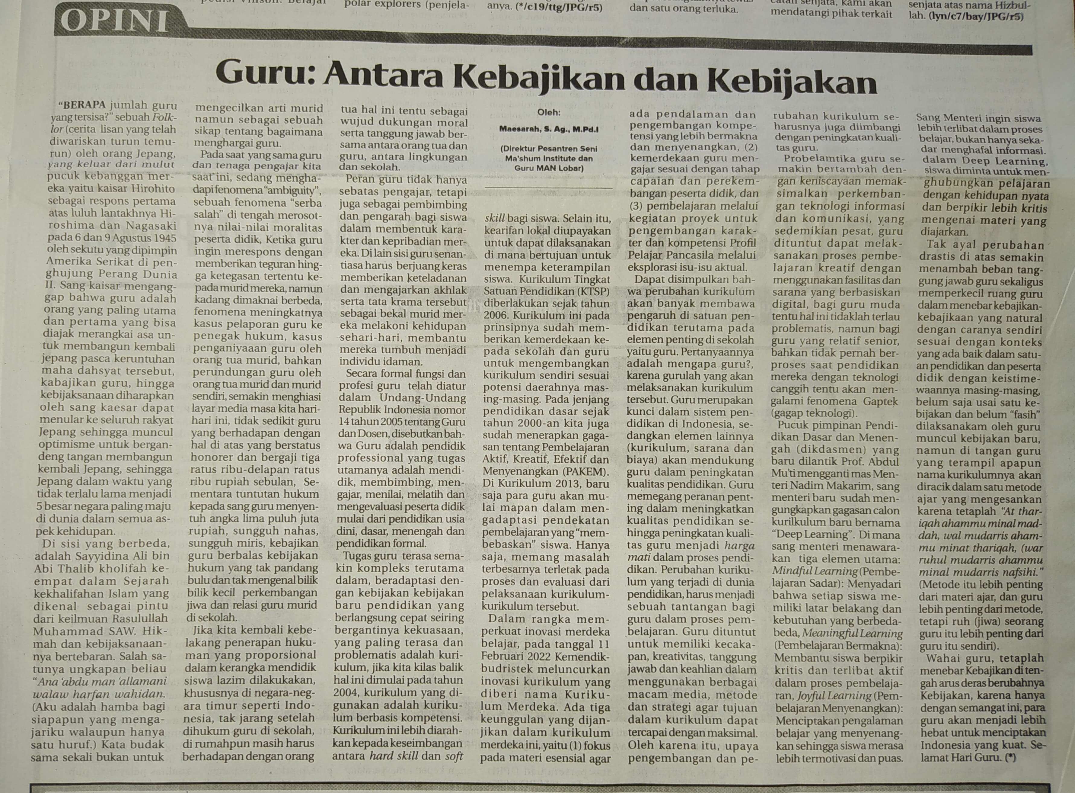 Guru : Antara Kebajikan dan Kebijakan