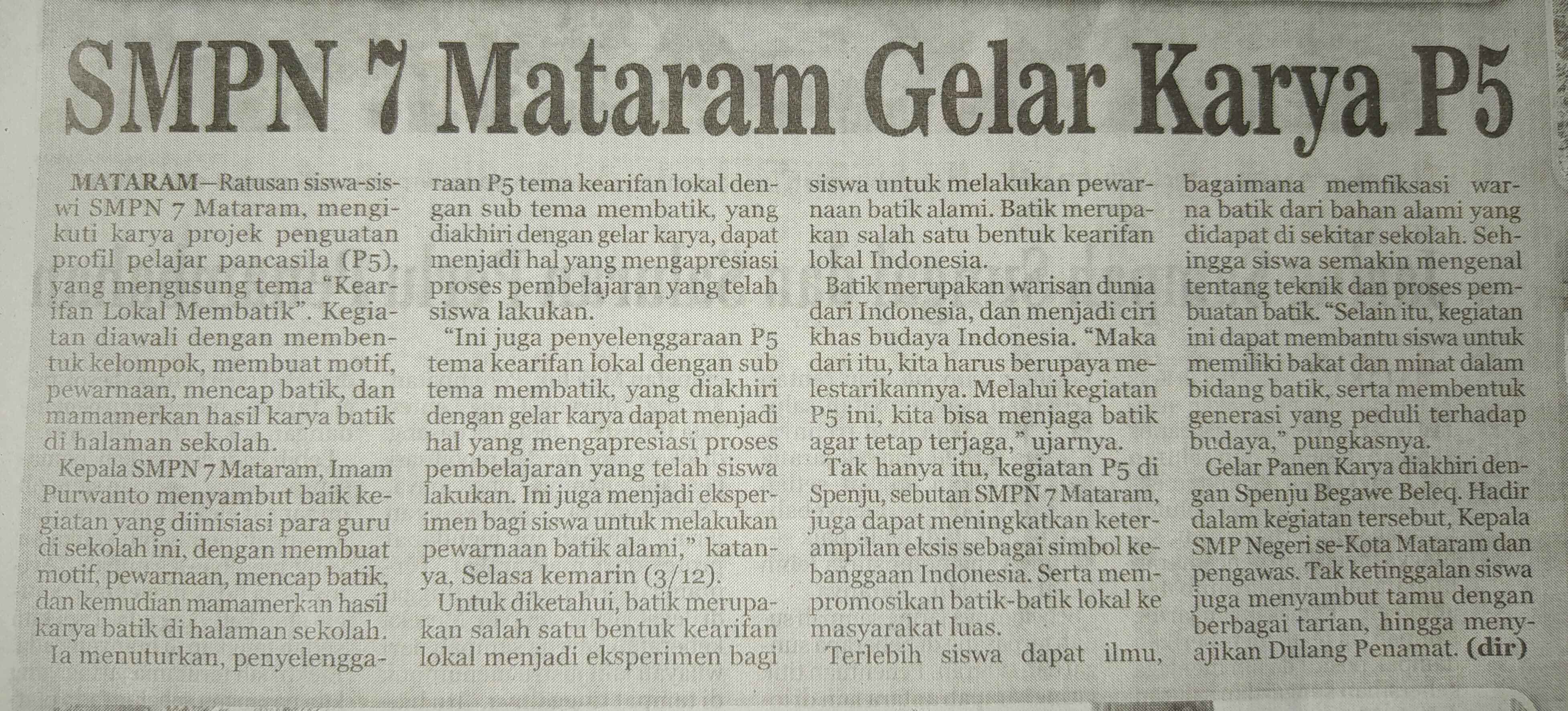 SMPN 7 Mataram Gelar Karya P5