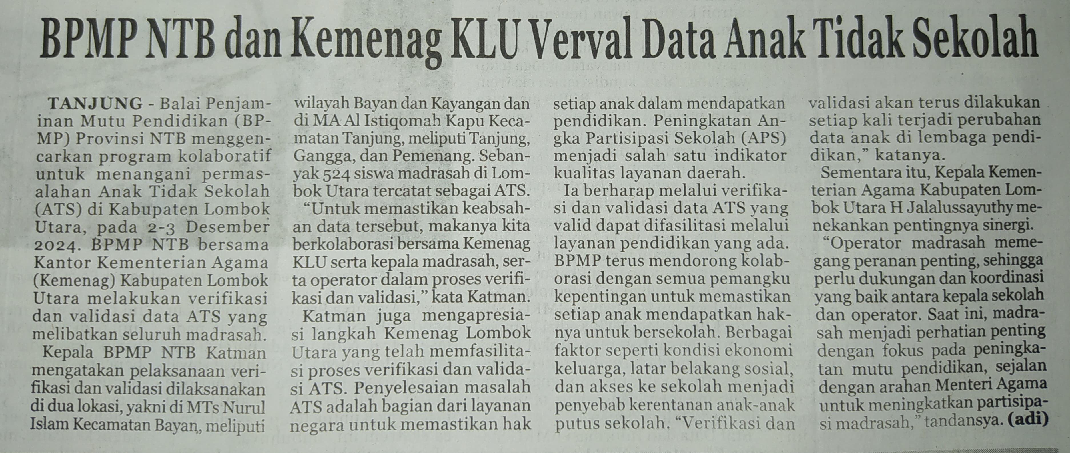 BPMP NTB dan Kemenag KLU Verval Data Anak Tidak Sekolah