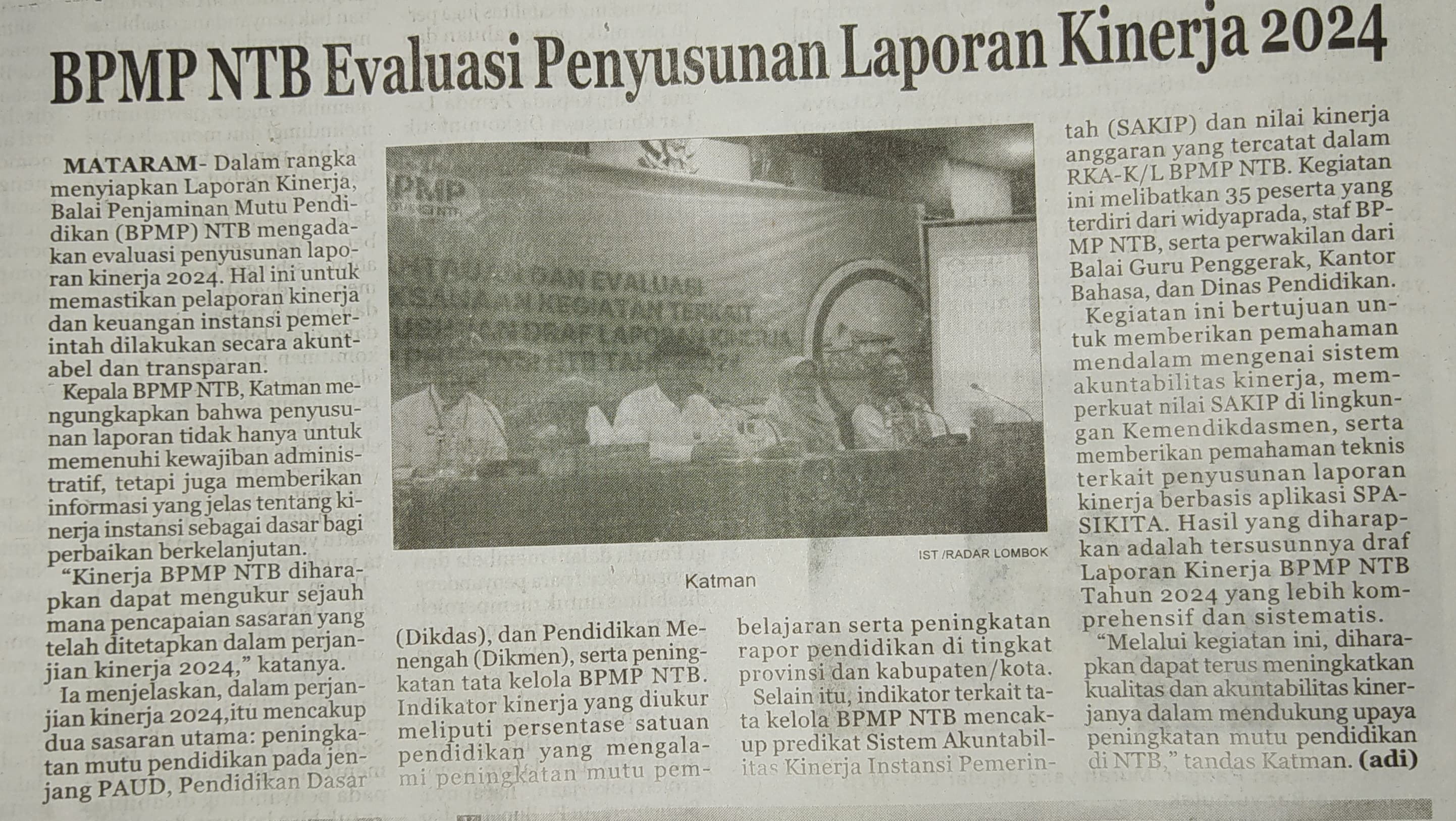 BPMP NTB Evaluasi Penyusunan Laporan Kinerja 2024