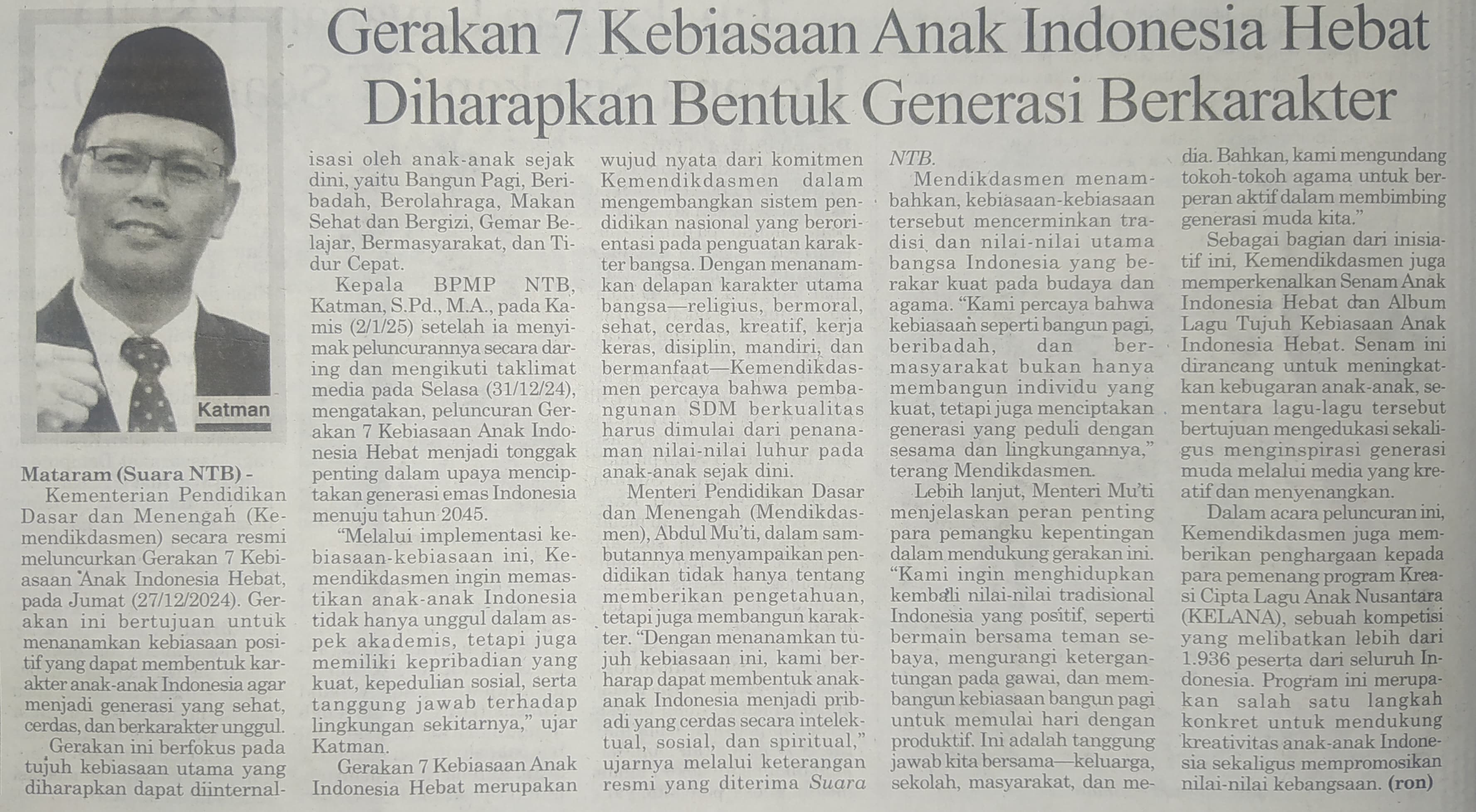 Gerakan 7 Kebiasaan Anak Indonesia Hebat Diharapkan Bentuk Generasi Berkarakter