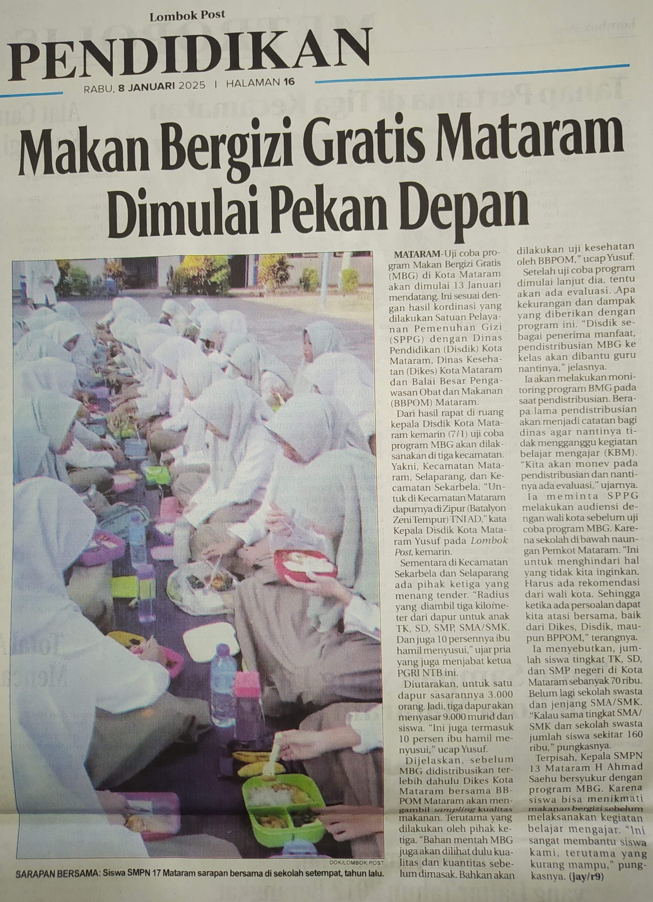 Makan Bergizi Gratis Mataram Dimulai Pekan Depan